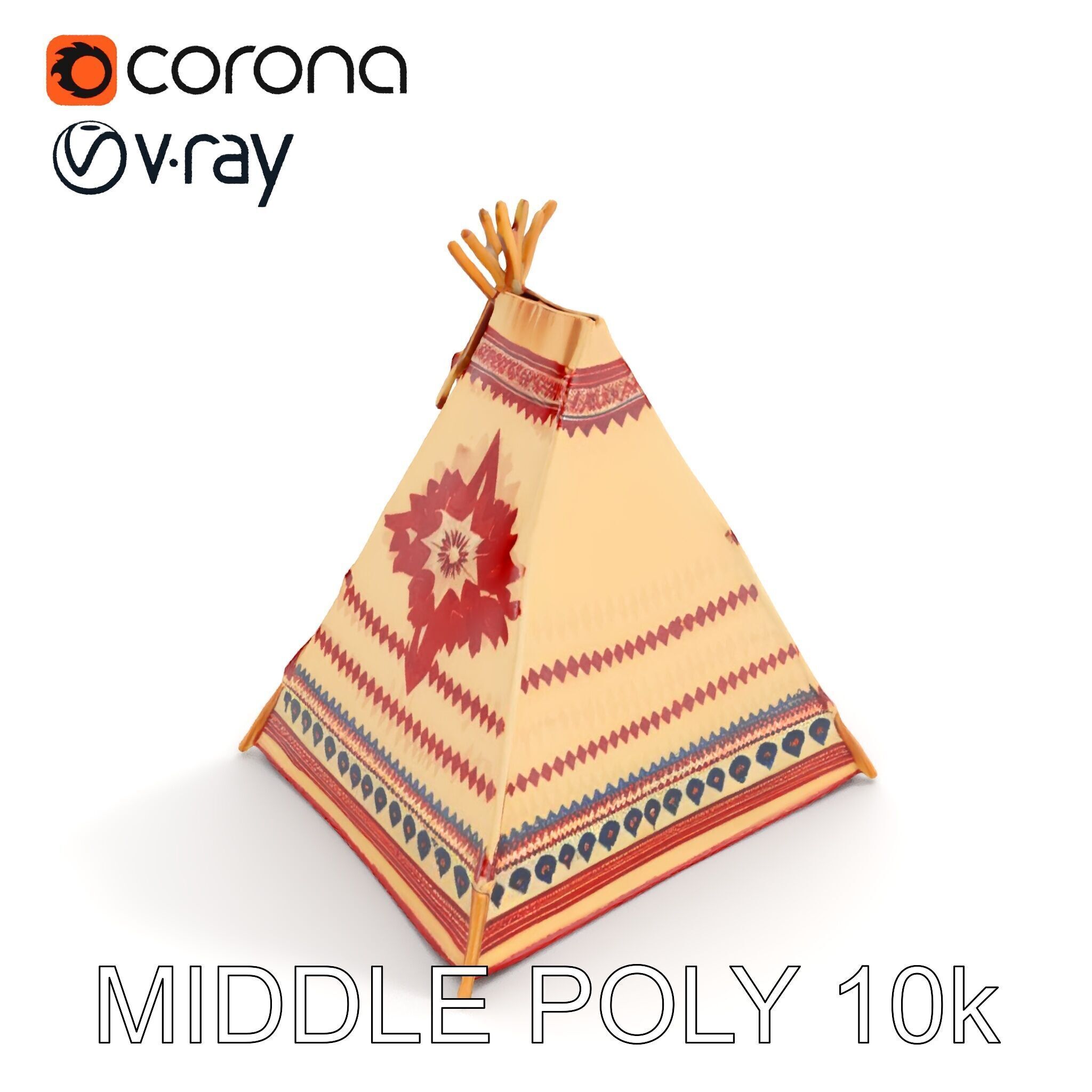 Traditional Teepee Tent Model Pack with Cultural Design Low-poly 3D model_9