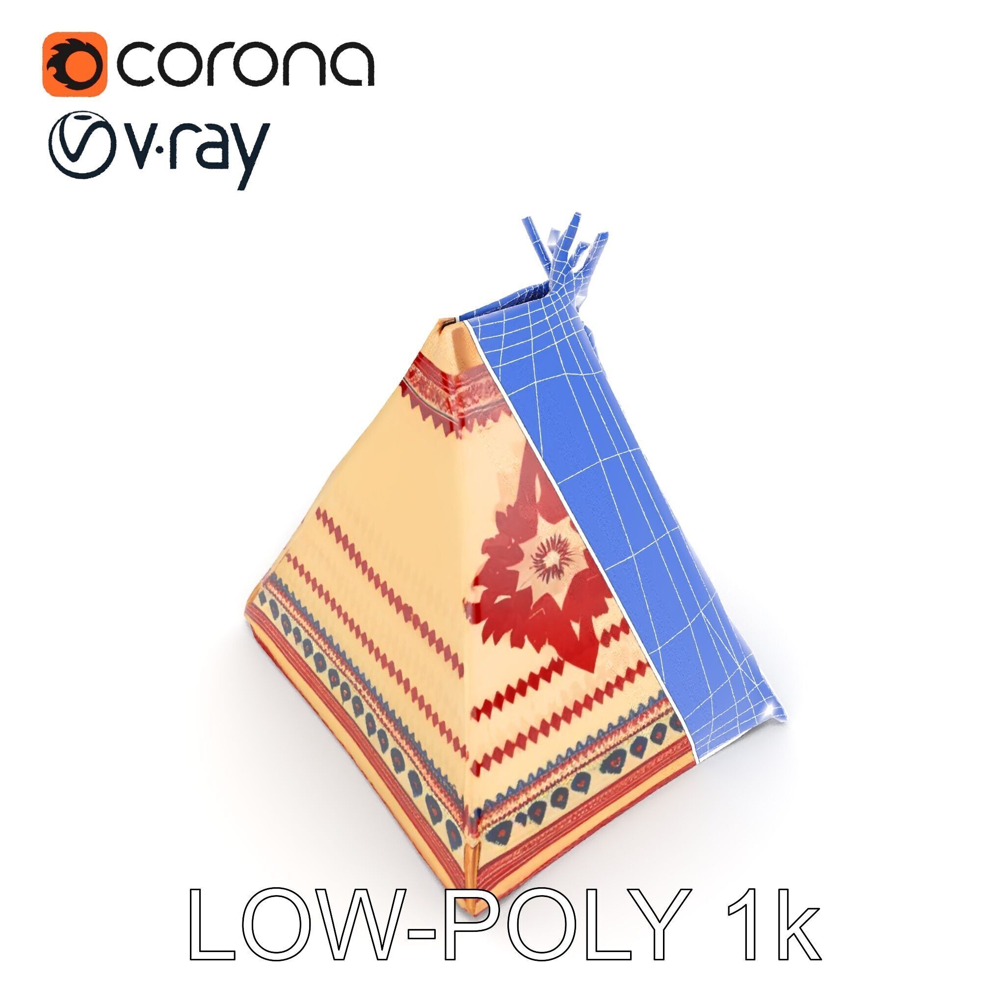 Traditional Teepee Tent Model Pack with Cultural Design Low-poly 3D model_28