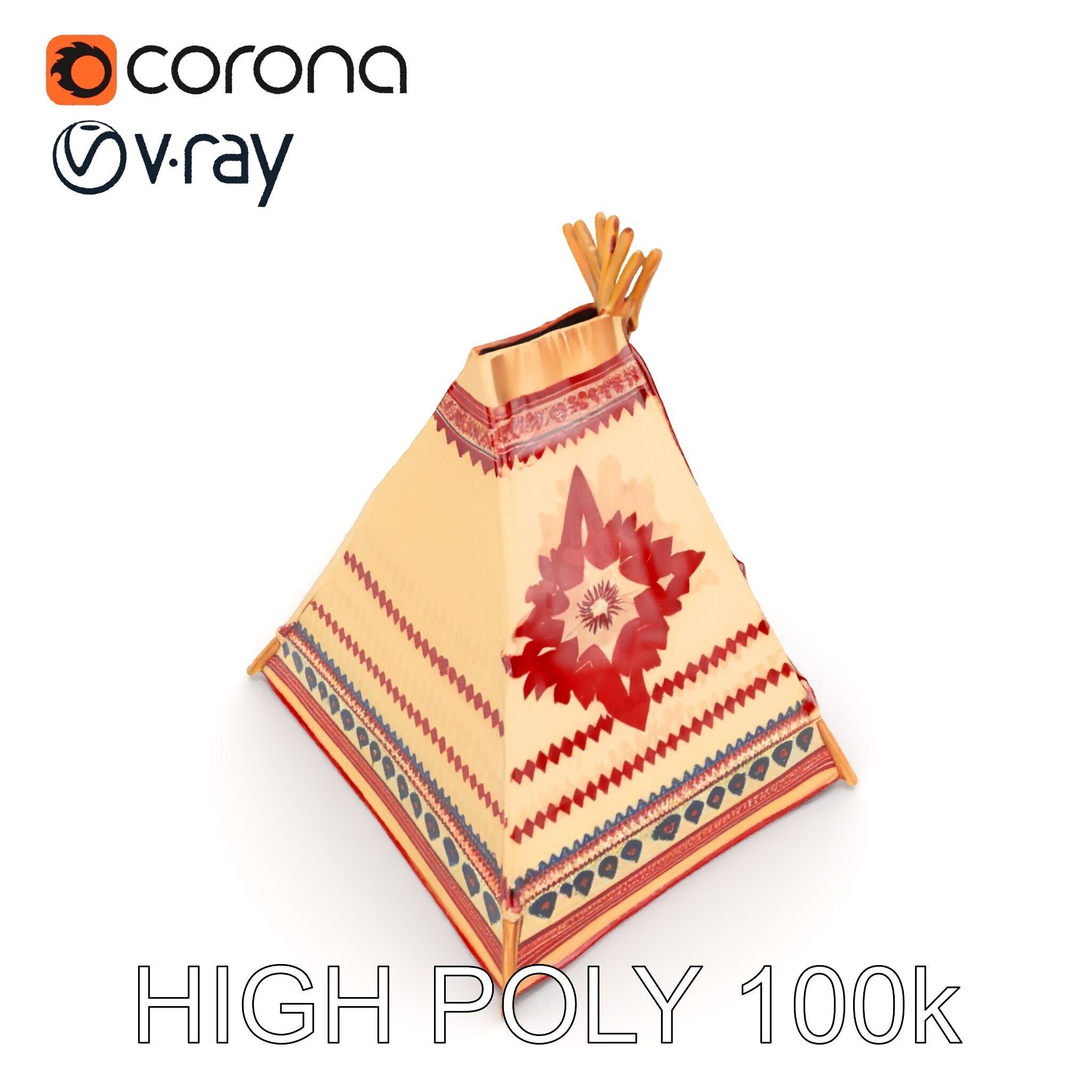 Traditional Teepee Tent Model Pack with Cultural Design Low-poly 3D model_22