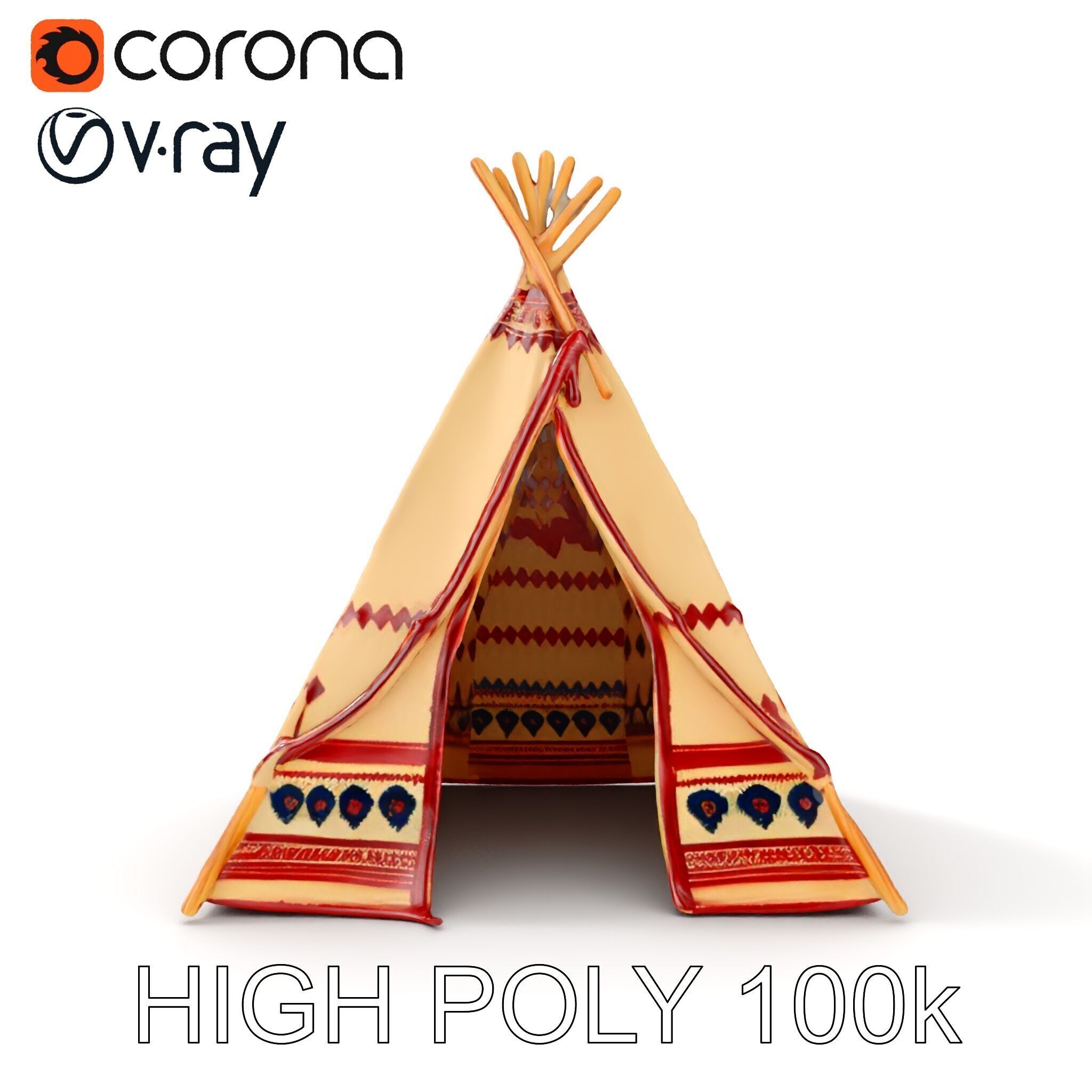 Traditional Teepee Tent Model Pack with Cultural Design Low-poly 3D model_35