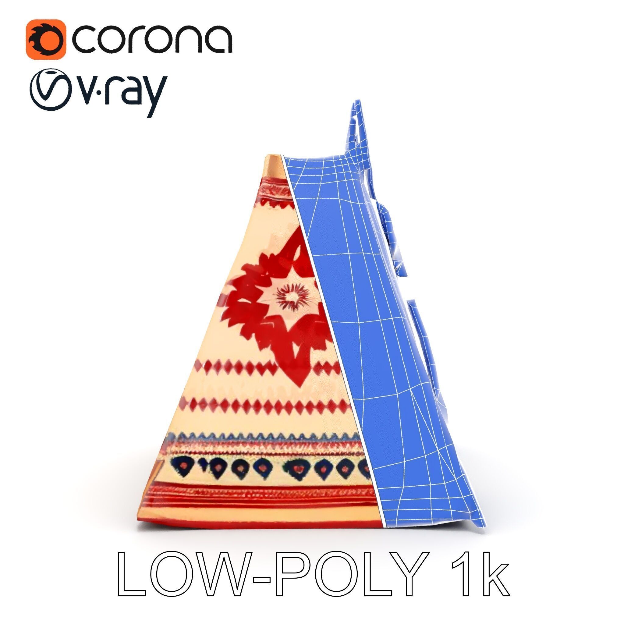 Traditional Teepee Tent Model Pack with Cultural Design Low-poly 3D model_26
