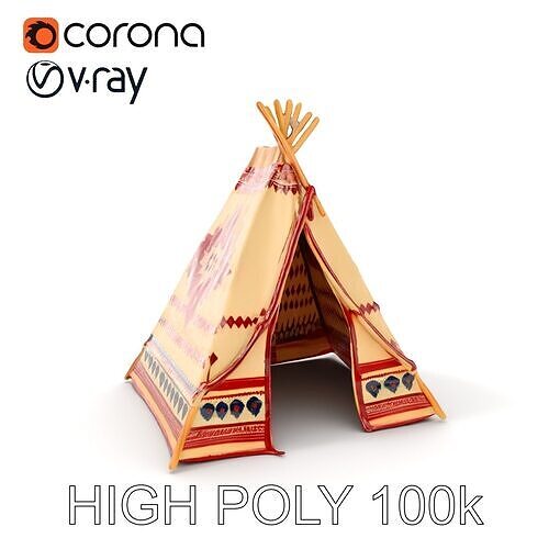 Traditional Teepee Tent Model Pack with Cultural Design Low-poly 3D model