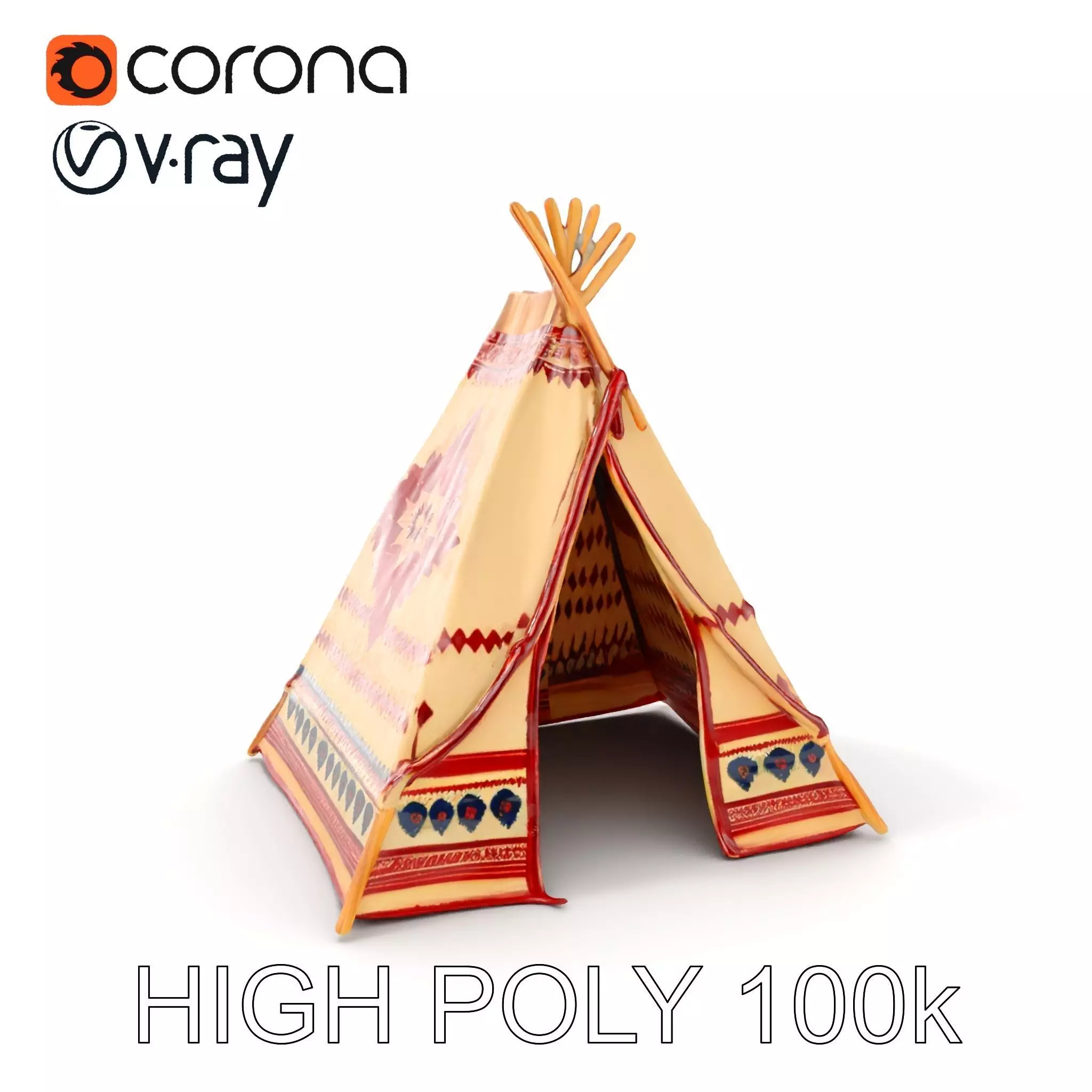Traditional Teepee Tent Model Pack with Cultural Design Low-poly 3D model_0