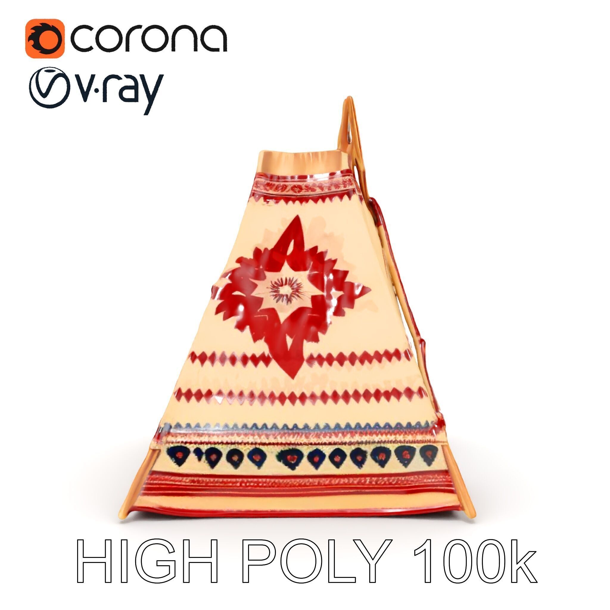 Traditional Teepee Tent Model Pack with Cultural Design Low-poly 3D model_11
