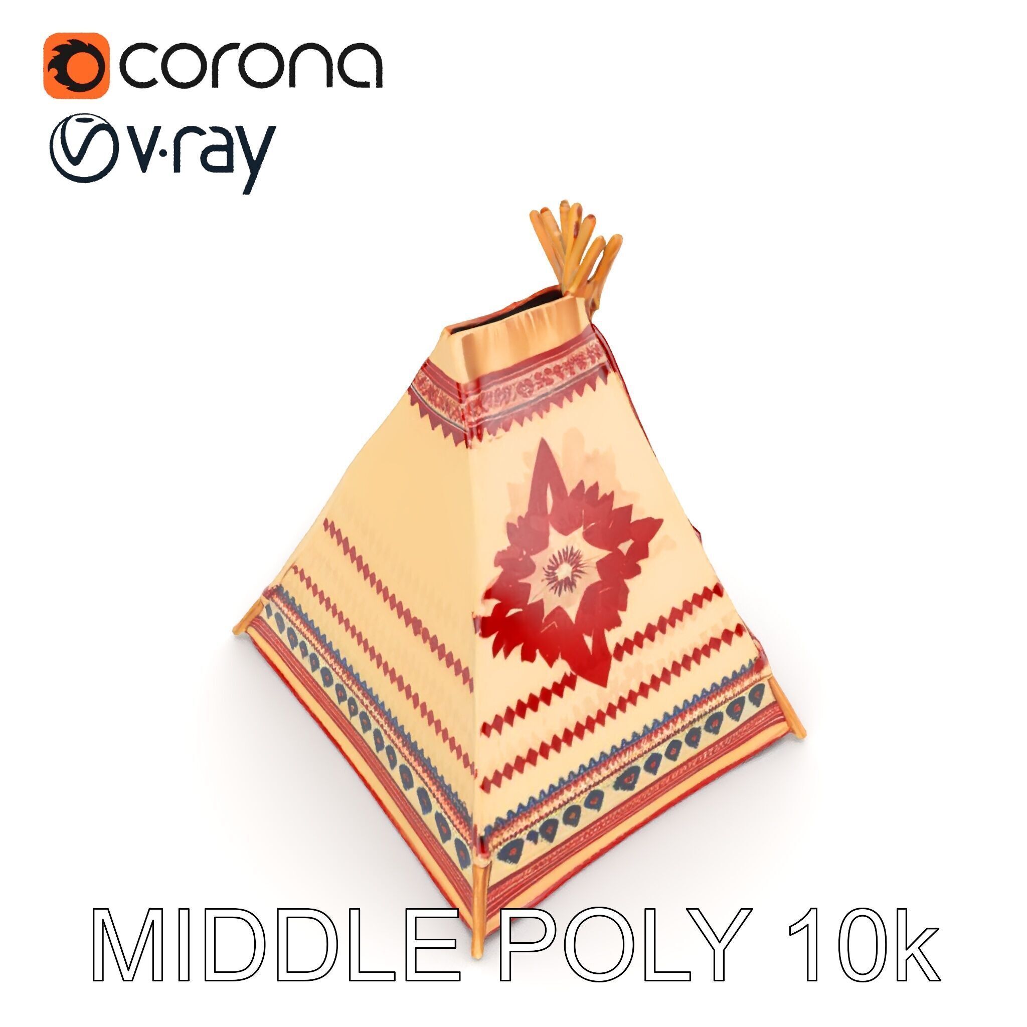 Traditional Teepee Tent Model Pack with Cultural Design Low-poly 3D model_17