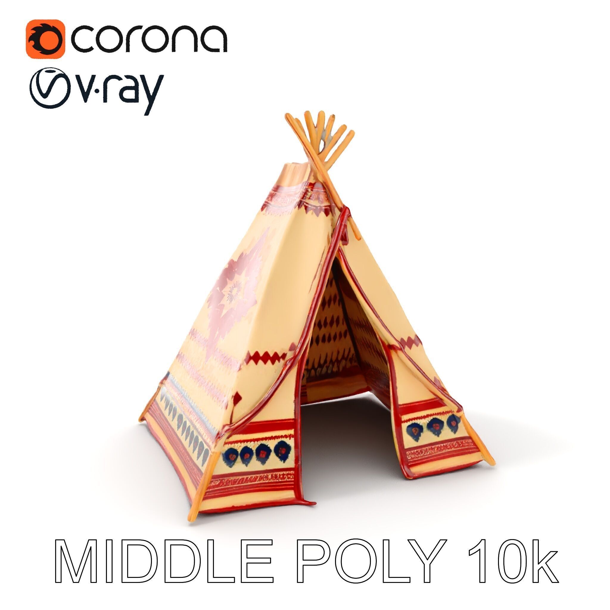 Traditional Teepee Tent Model Pack with Cultural Design Low-poly 3D model_20