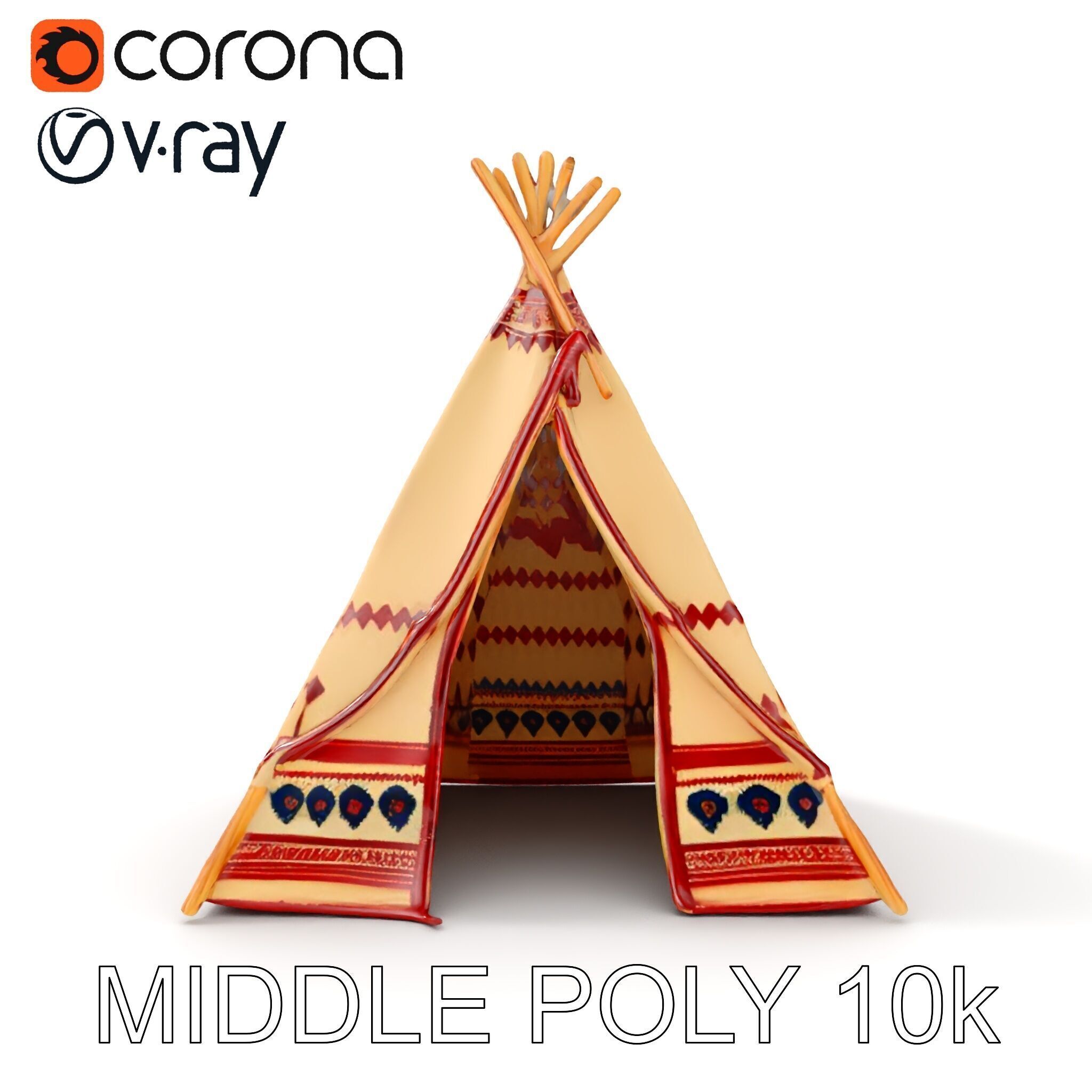 Traditional Teepee Tent Model Pack with Cultural Design Low-poly 3D model_14