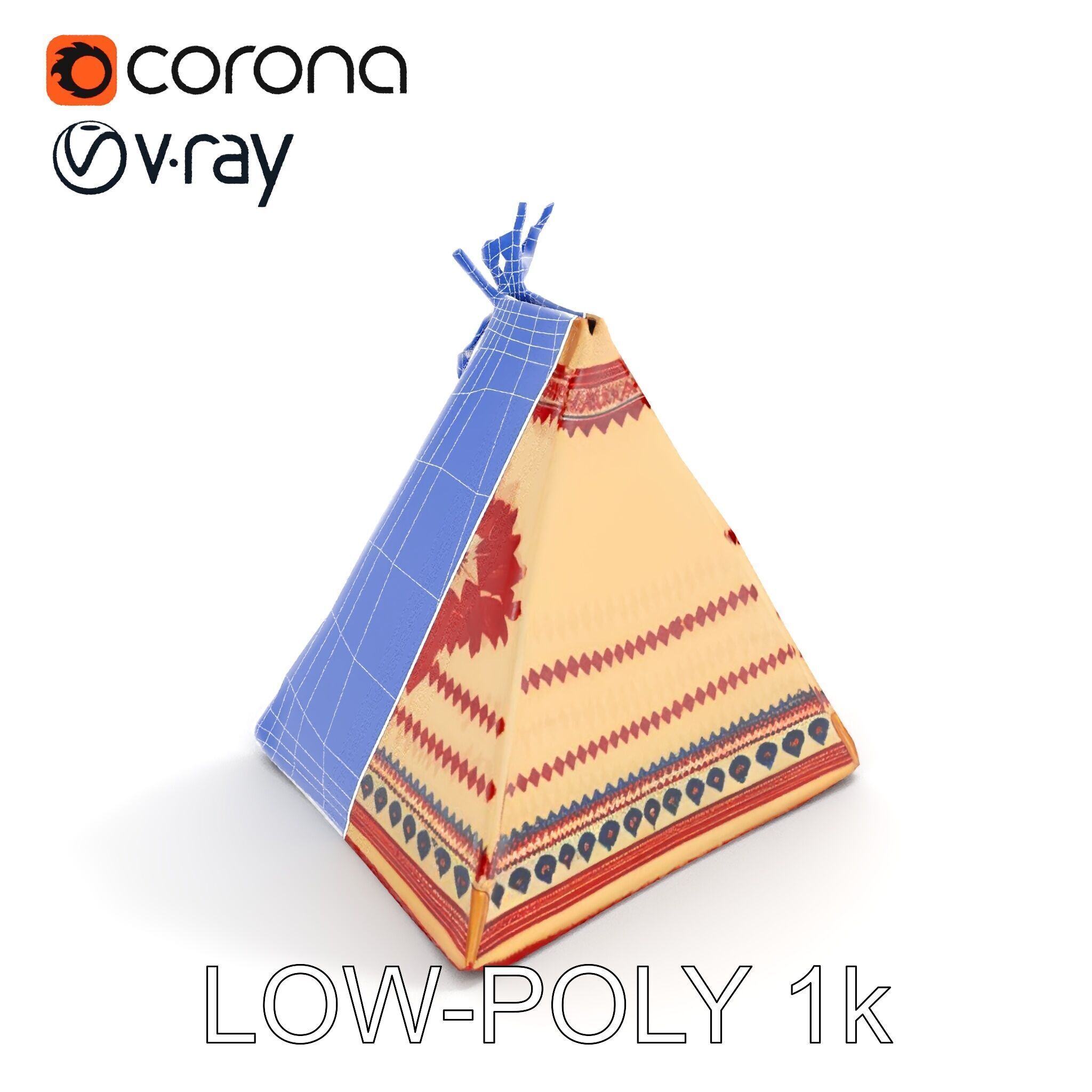 Traditional Teepee Tent Model Pack with Cultural Design Low-poly 3D model_31