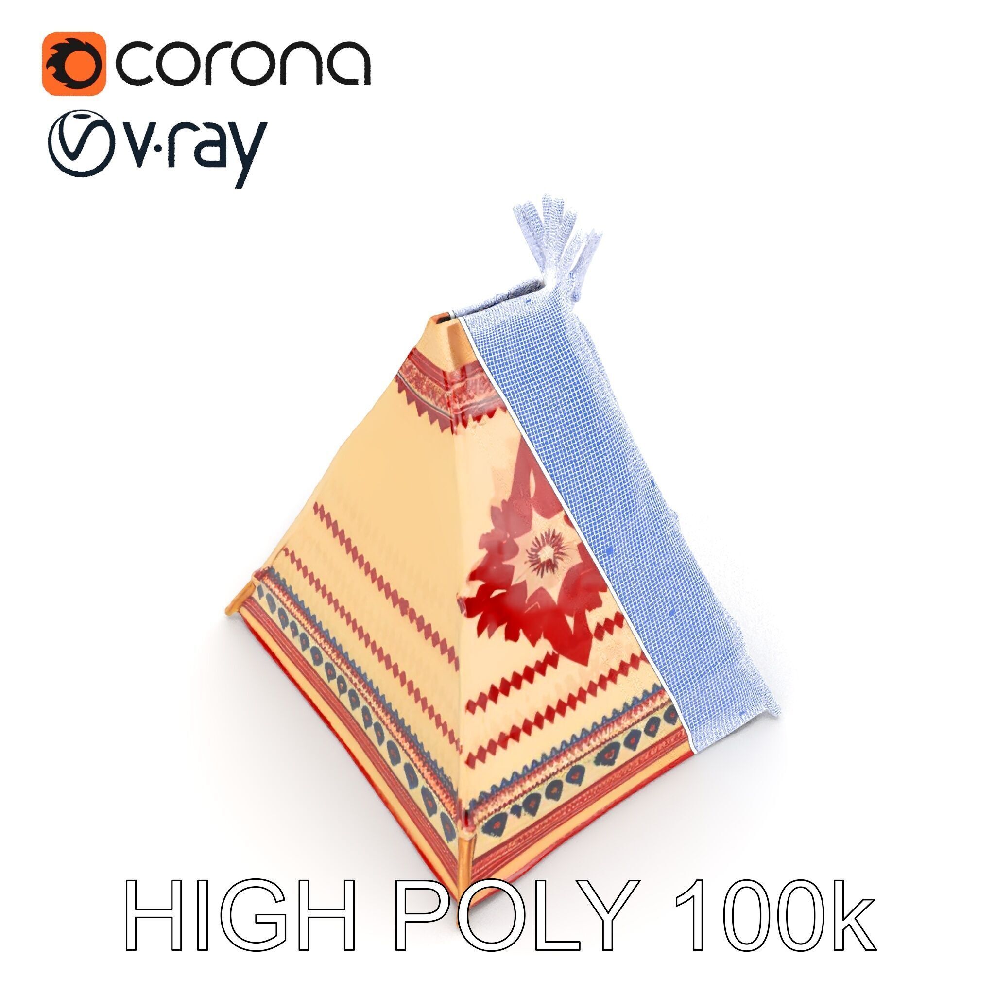Traditional Teepee Tent Model Pack with Cultural Design Low-poly 3D model_29