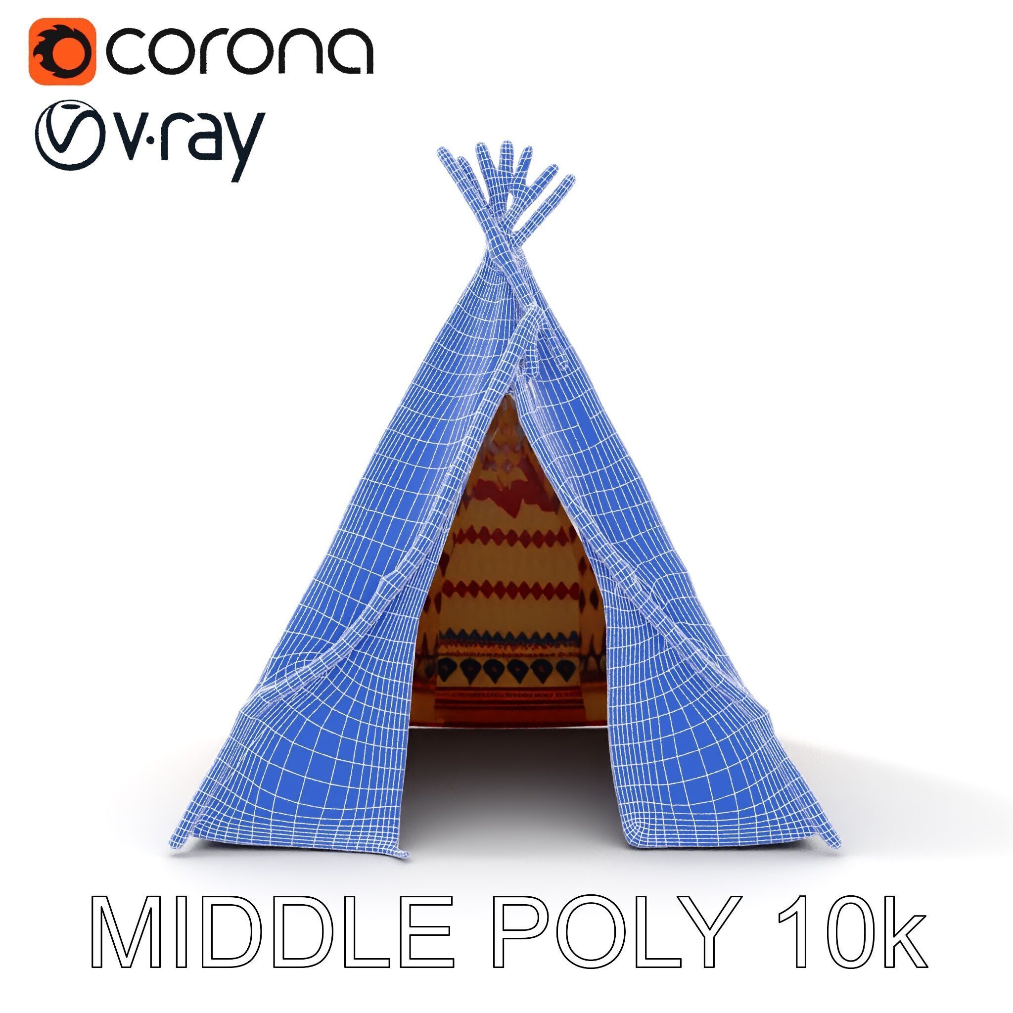 Traditional Teepee Tent Model Pack with Cultural Design Low-poly 3D model_25