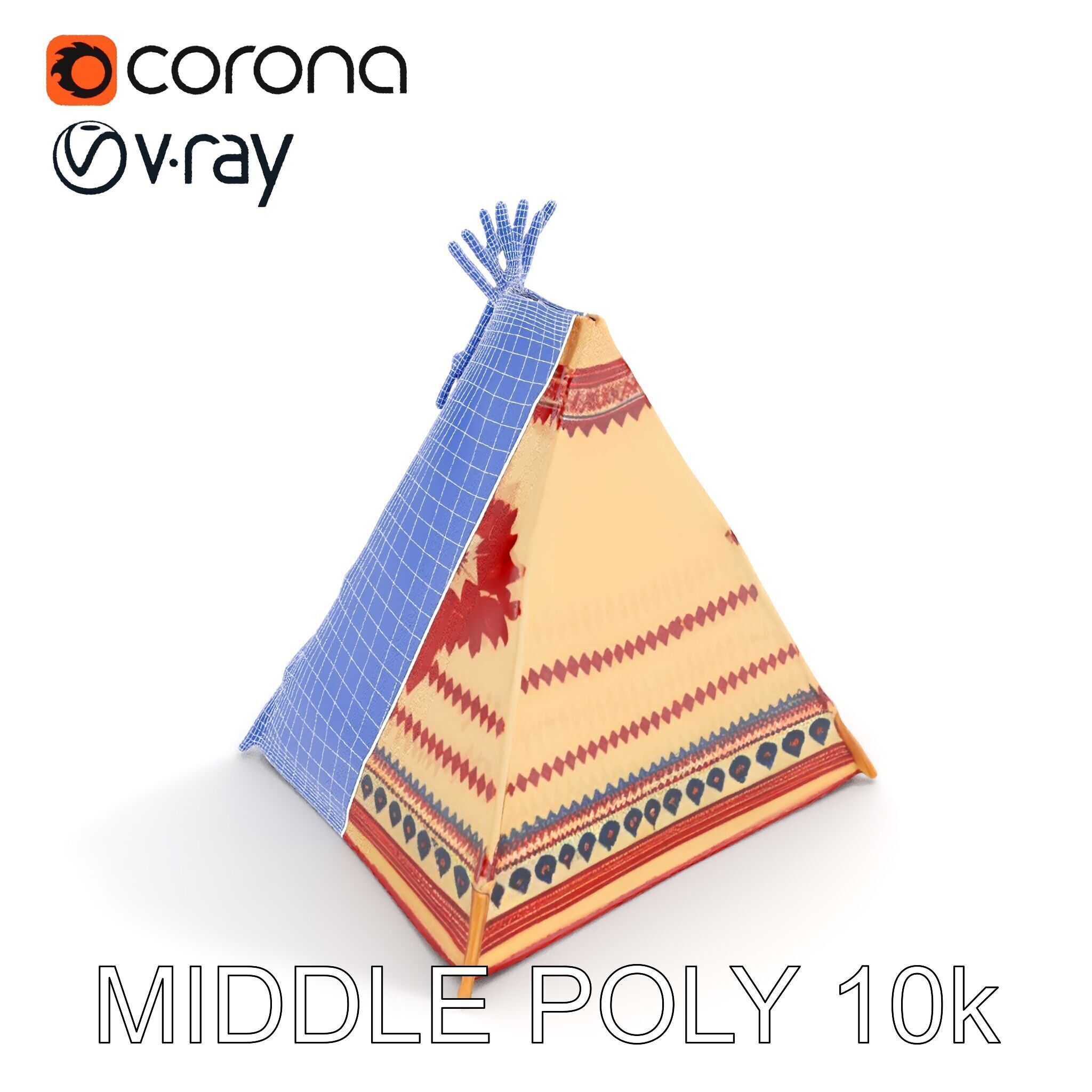 Traditional Teepee Tent Model Pack with Cultural Design Low-poly 3D model_23