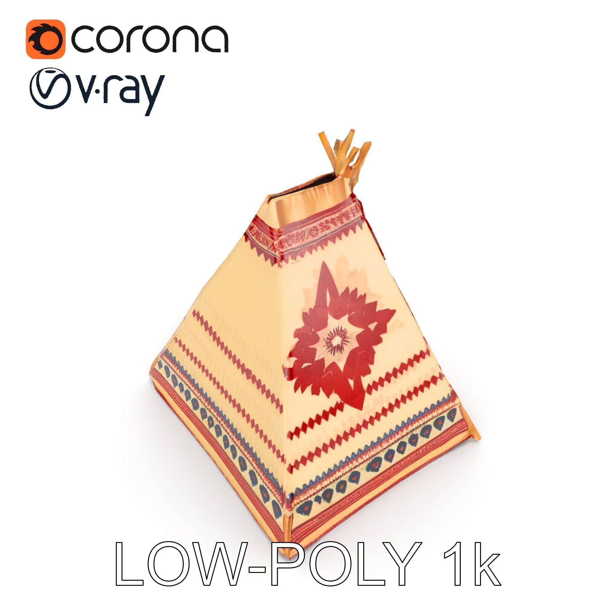 Traditional Teepee Tent Model Pack with Cultural Design Low-poly 3D model_10