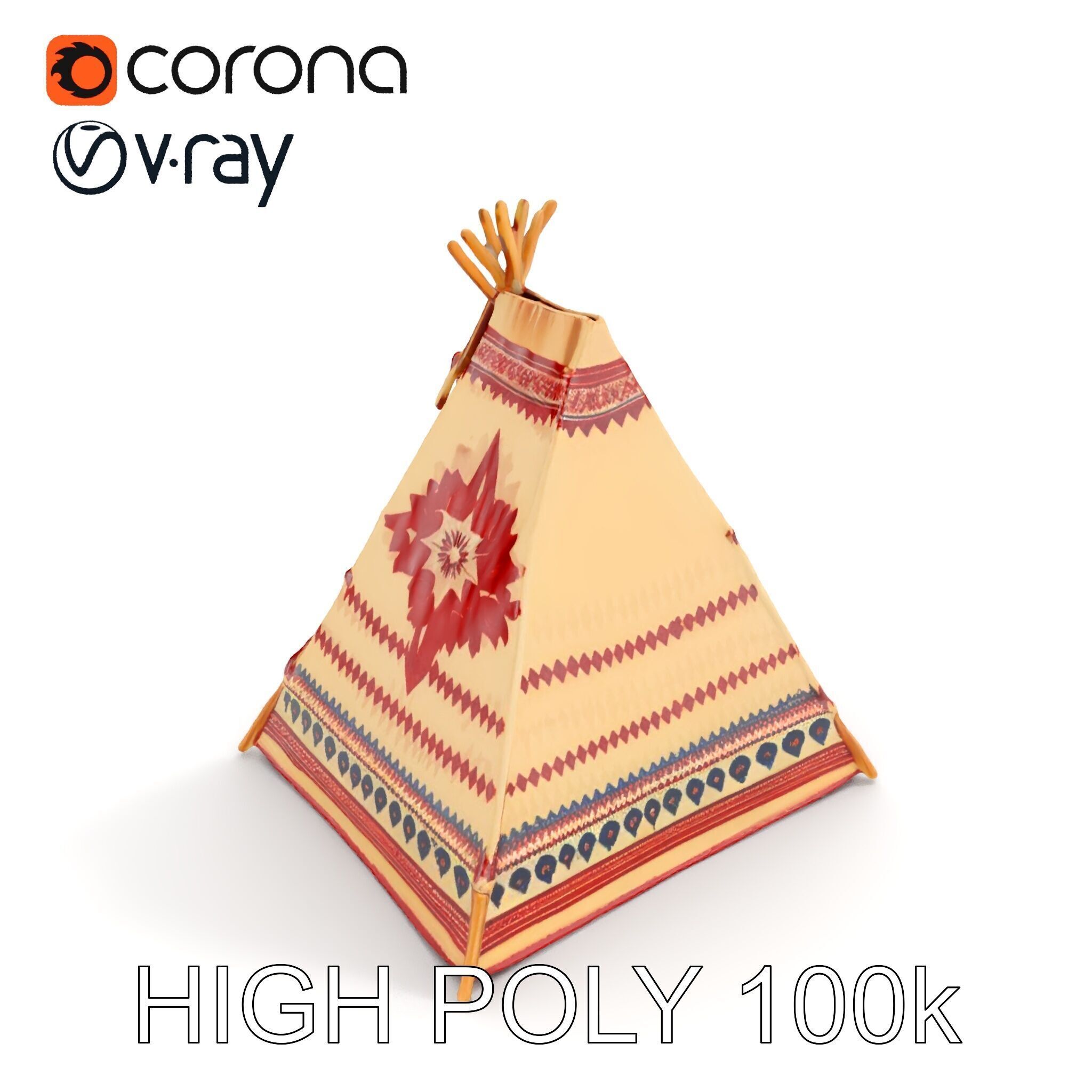Traditional Teepee Tent Model Pack with Cultural Design Low-poly 3D model_19