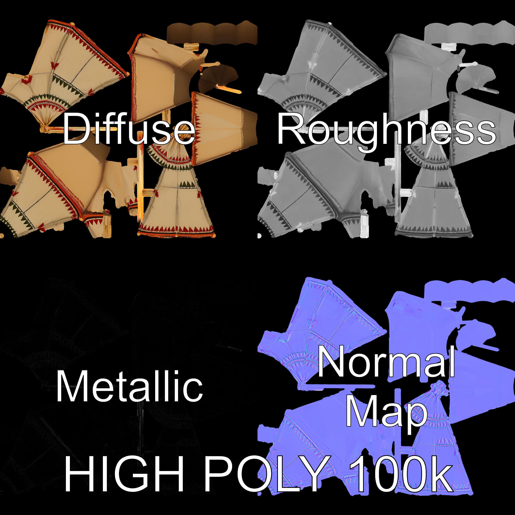 Colorful Teepee Tent D Model Pack Low-poly 3D model_3