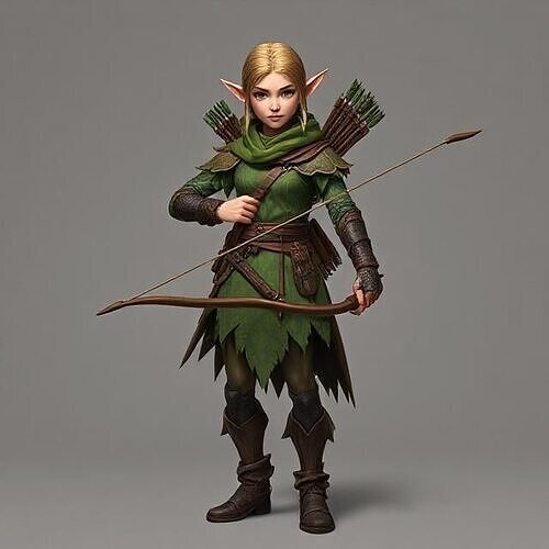 fantasy elf archer with bow 3D print model