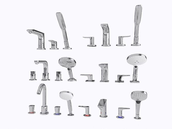 Chrome-plated shower faucet series 3D model