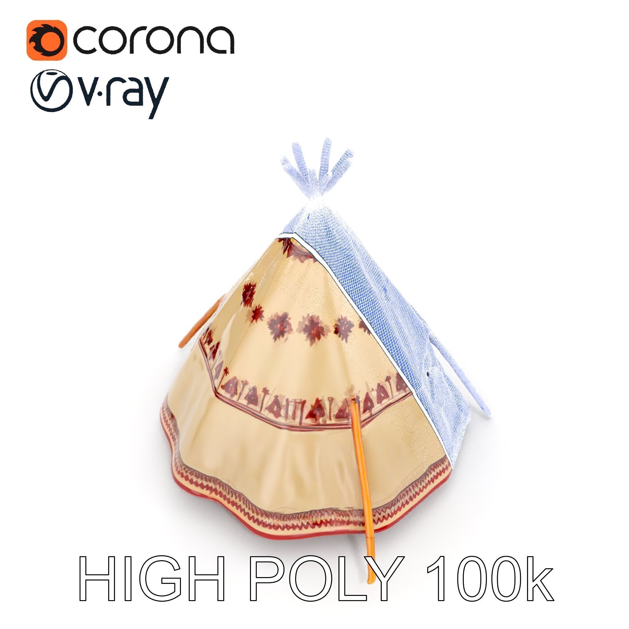 Traditional Teepee Model Pack with Native Patterns Low-poly 3D model_9