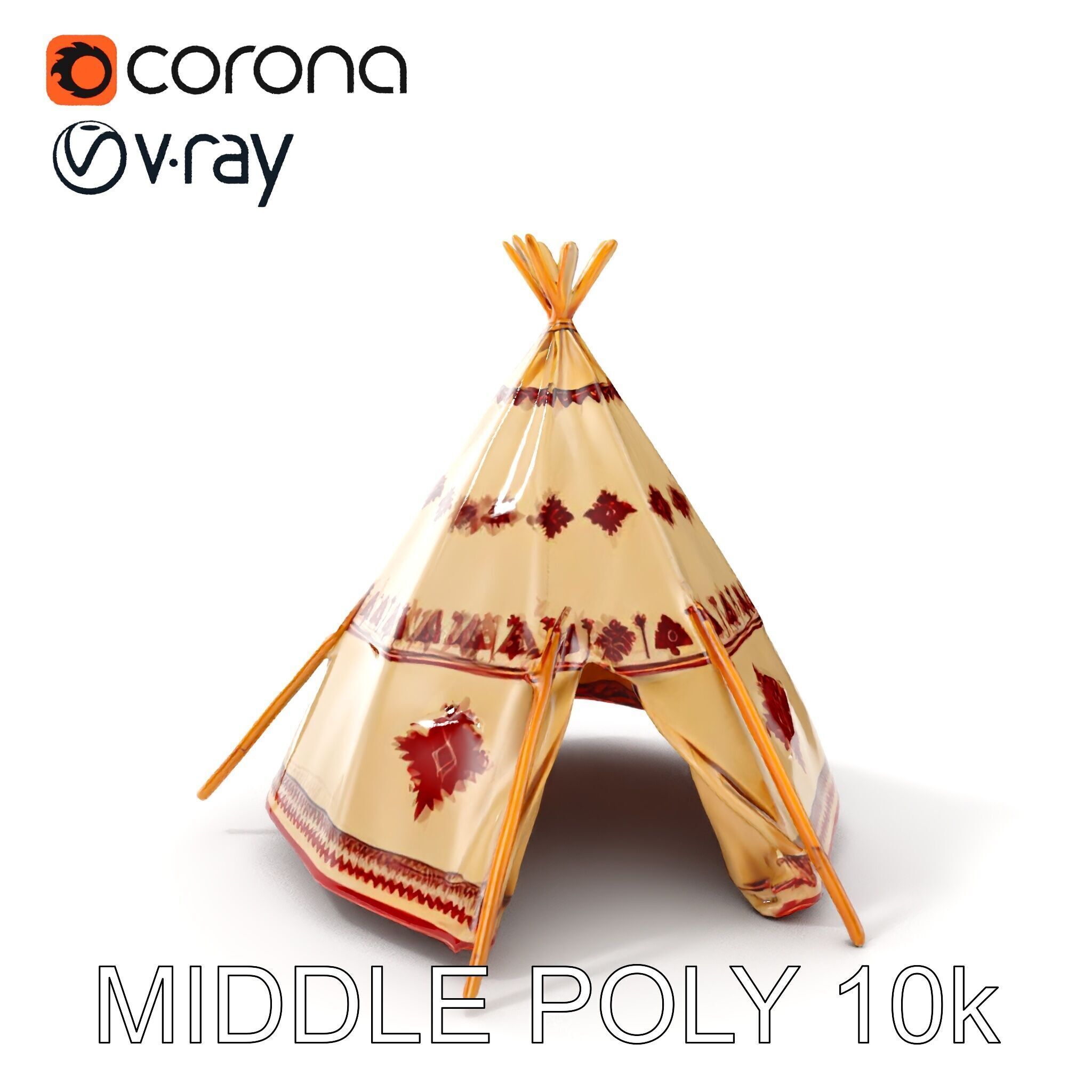 Traditional Teepee Model Pack with Native Patterns Low-poly 3D model_26