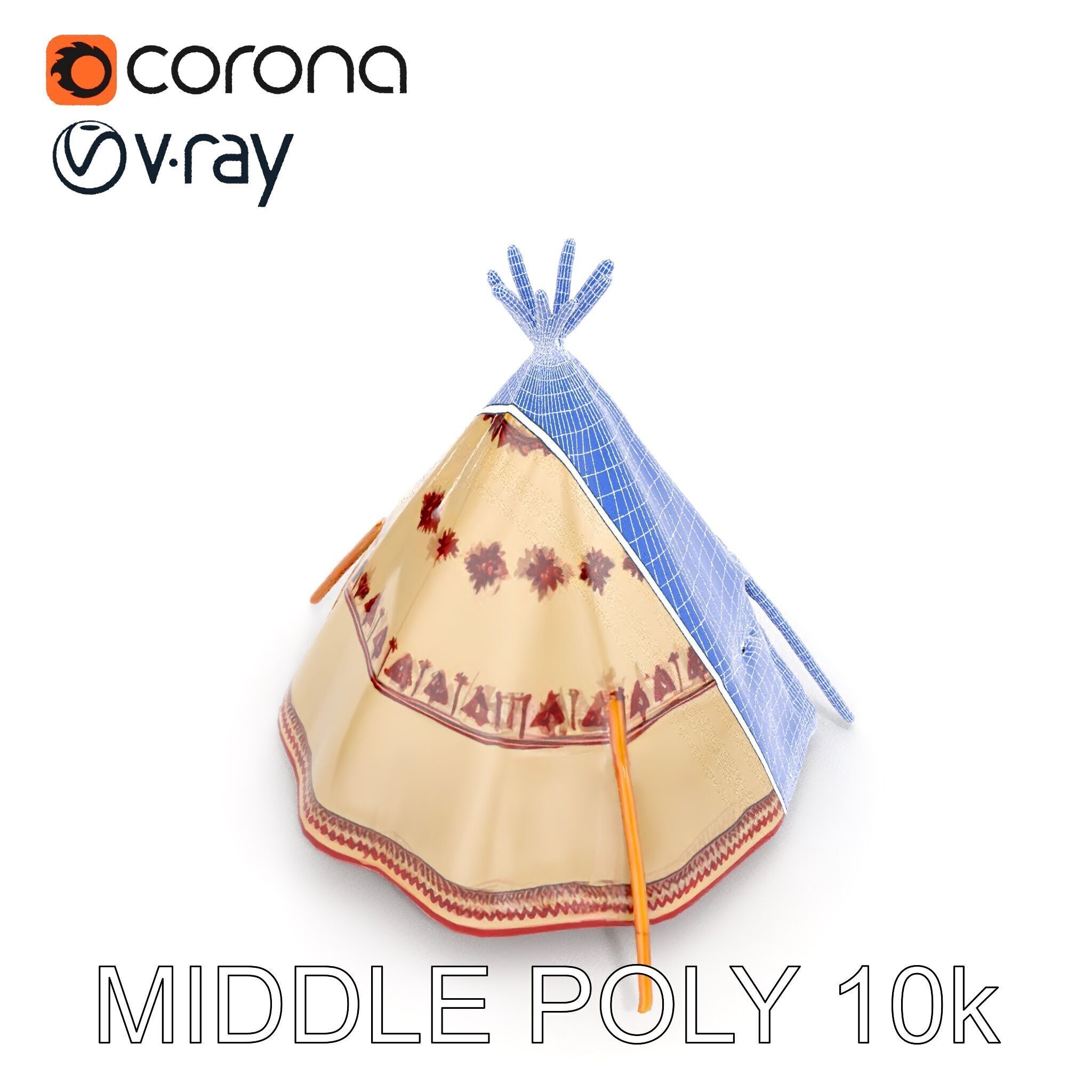 Traditional Teepee Model Pack with Native Patterns Low-poly 3D model_15
