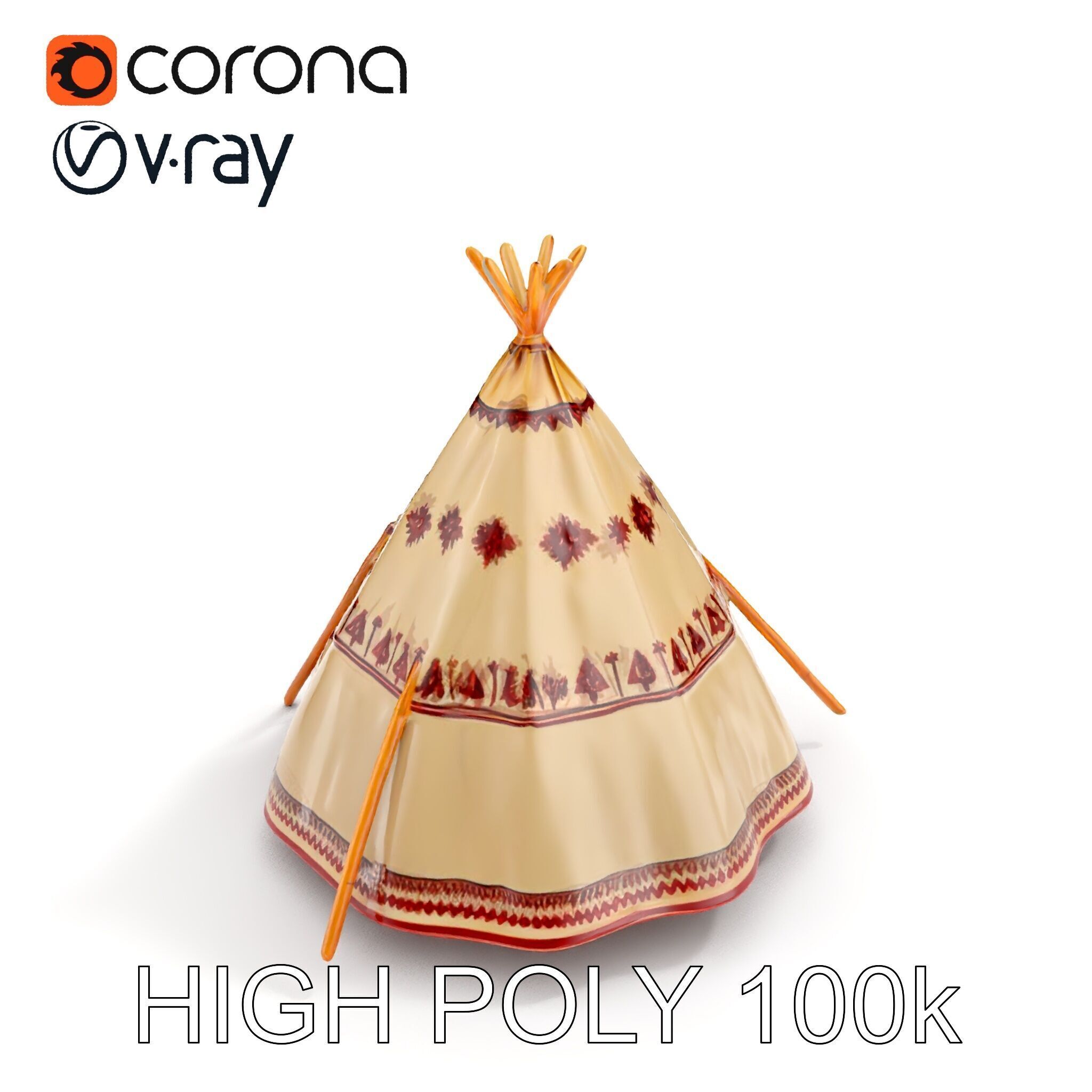 Traditional Teepee Model Pack with Native Patterns Low-poly 3D model_34