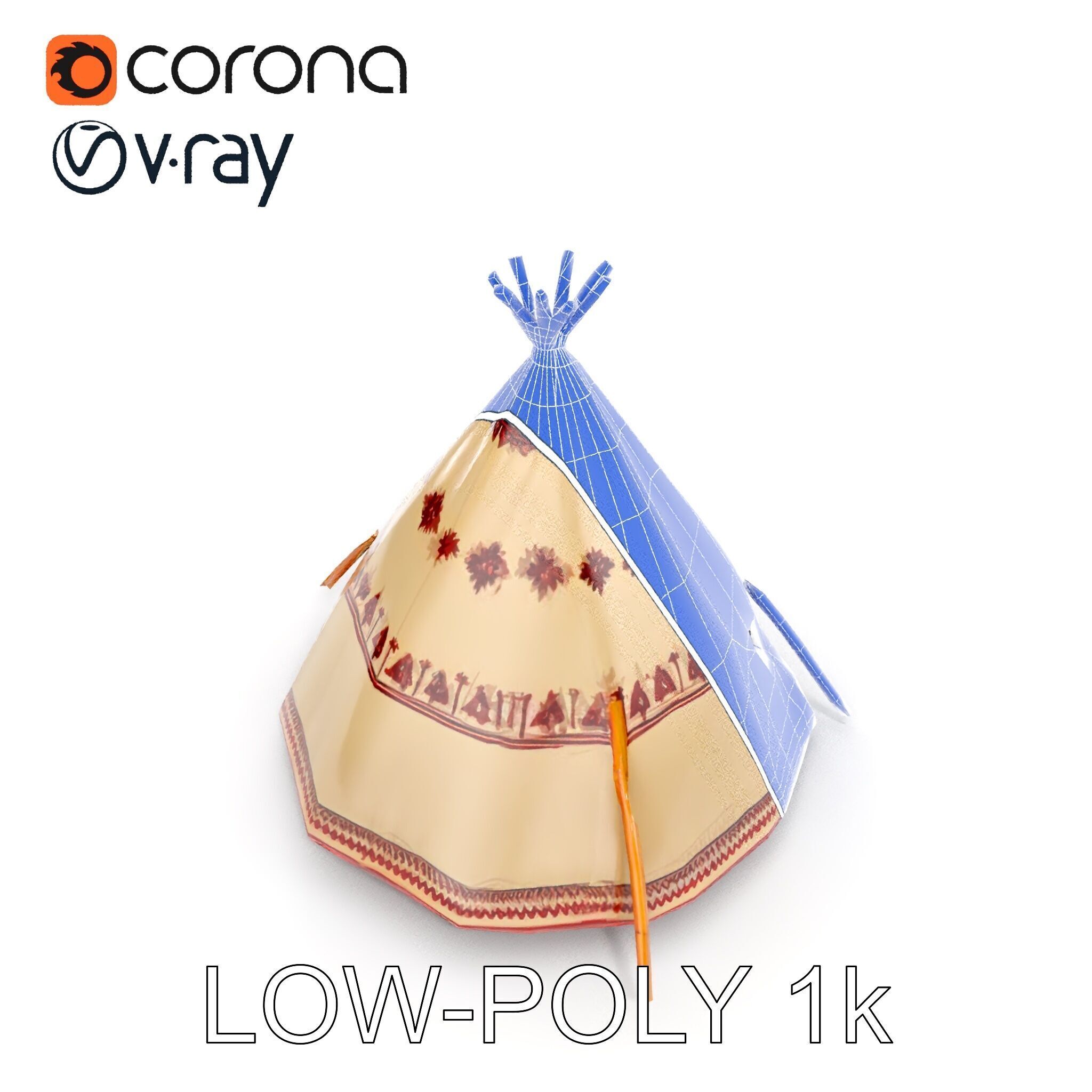 Traditional Teepee Model Pack with Native Patterns Low-poly 3D model_21