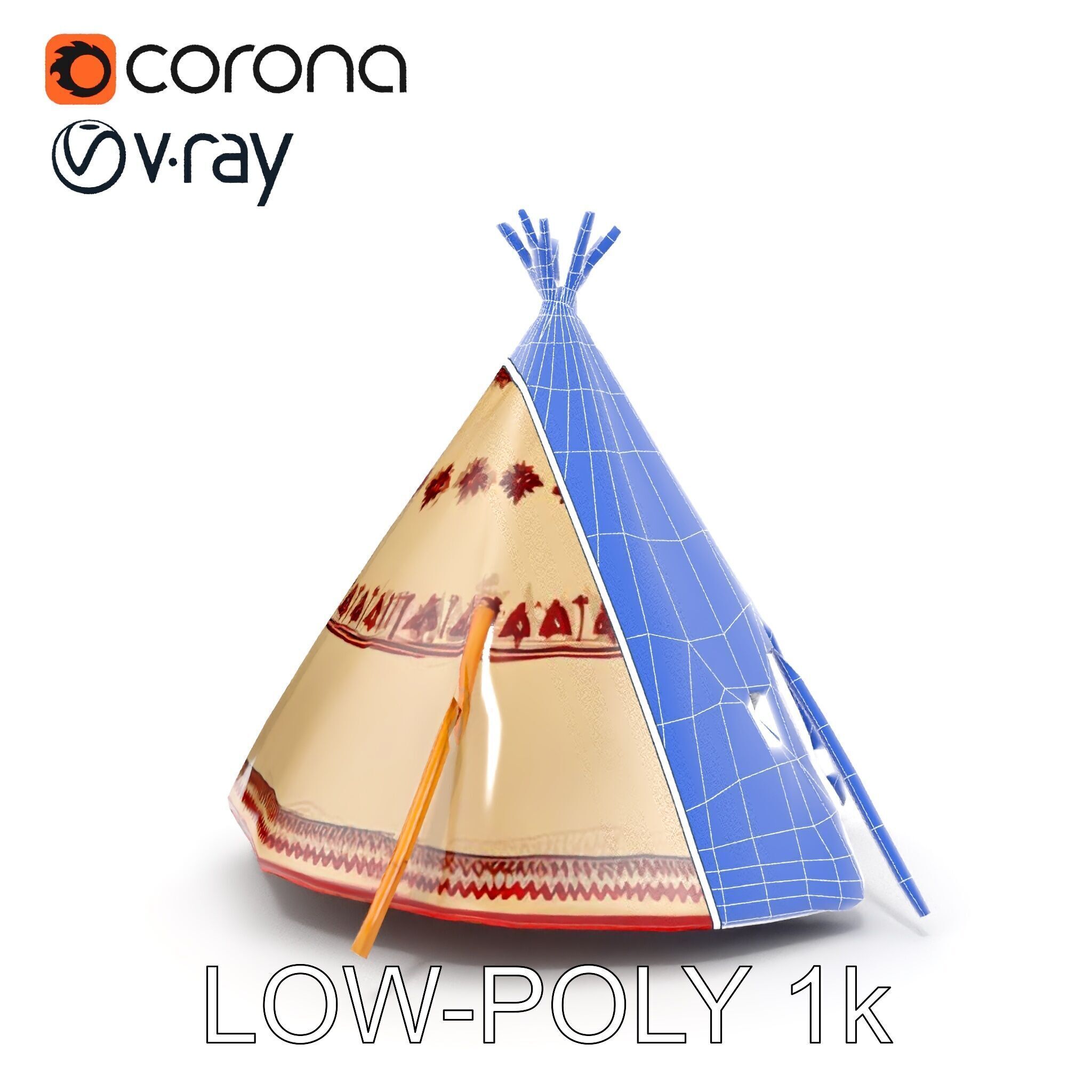 Traditional Teepee Model Pack with Native Patterns Low-poly 3D model_33