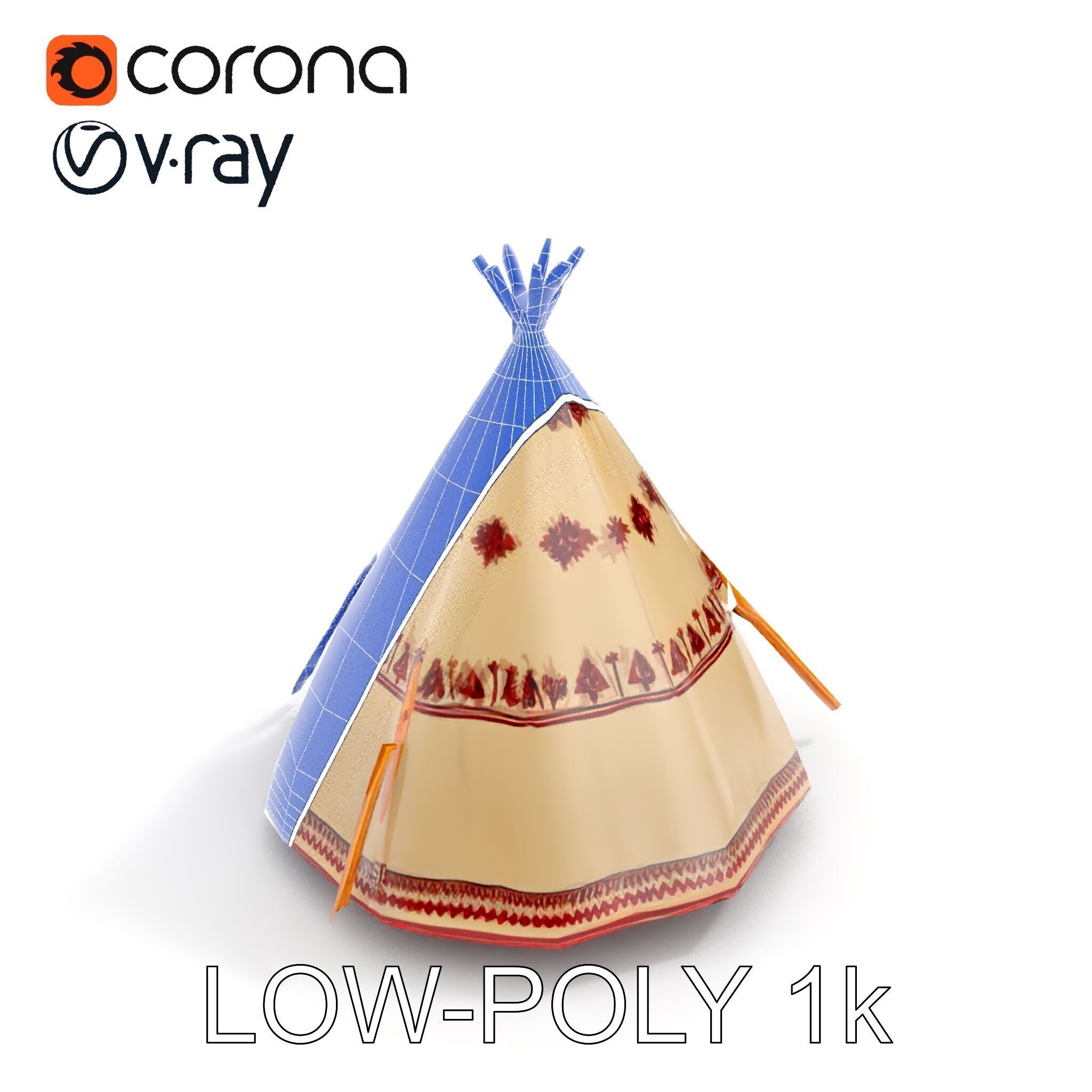 Traditional Teepee Model Pack with Native Patterns Low-poly 3D model_27