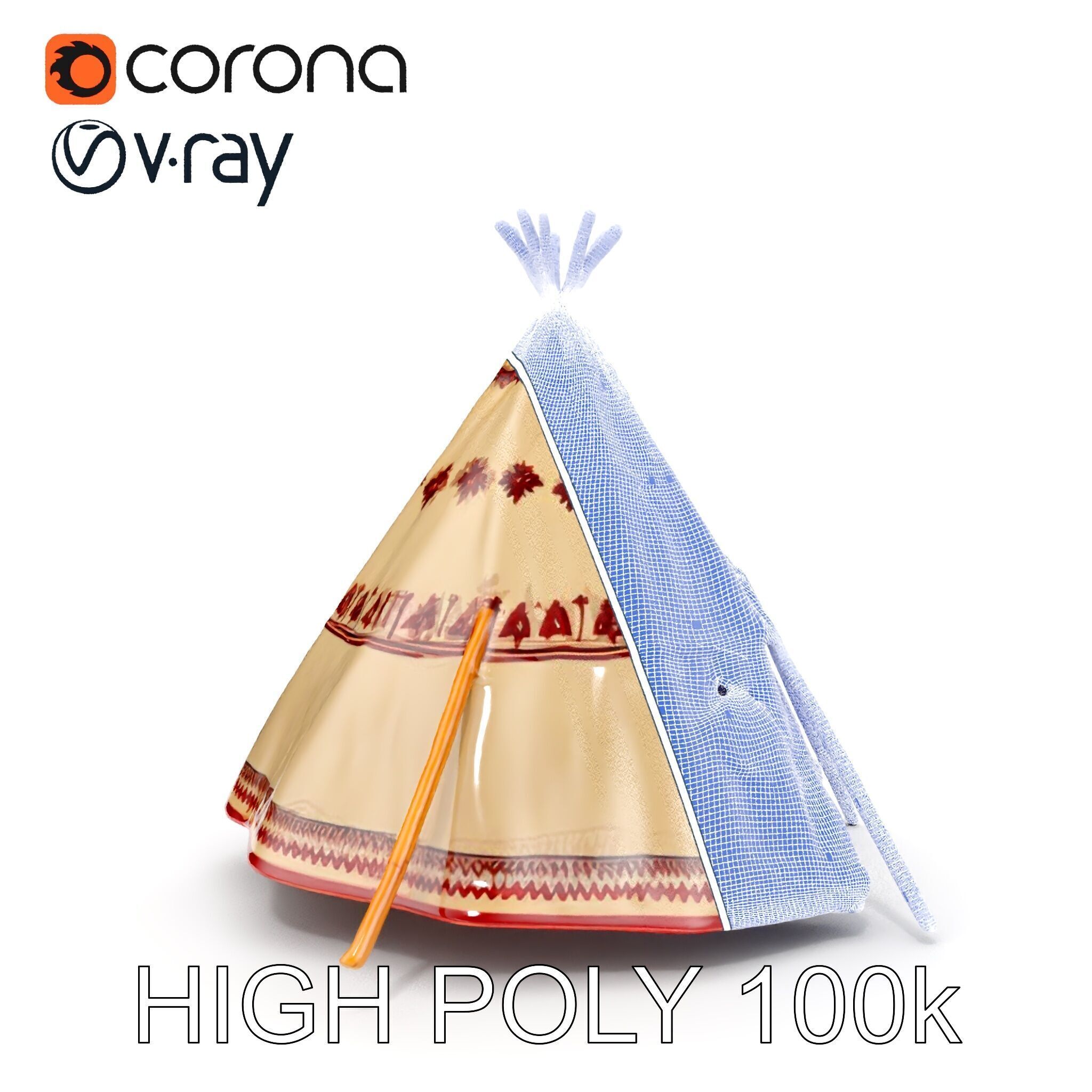 Traditional Teepee Model Pack with Native Patterns Low-poly 3D model_31