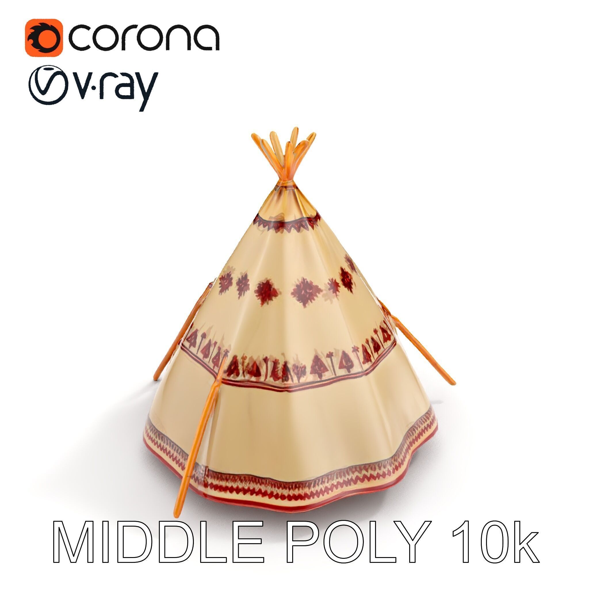 Traditional Teepee Model Pack with Native Patterns Low-poly 3D model_18