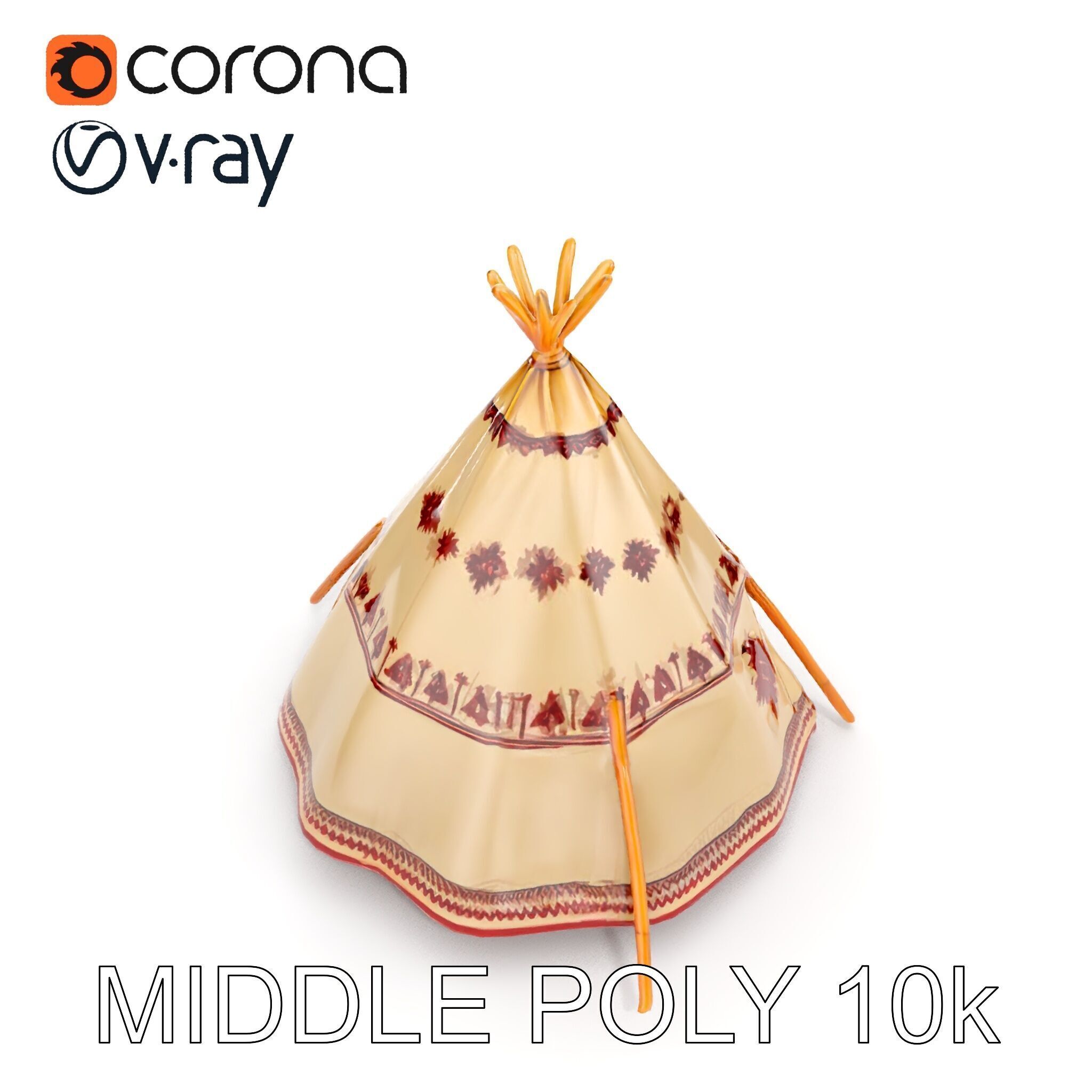 Traditional Teepee Model Pack with Native Patterns Low-poly 3D model_23