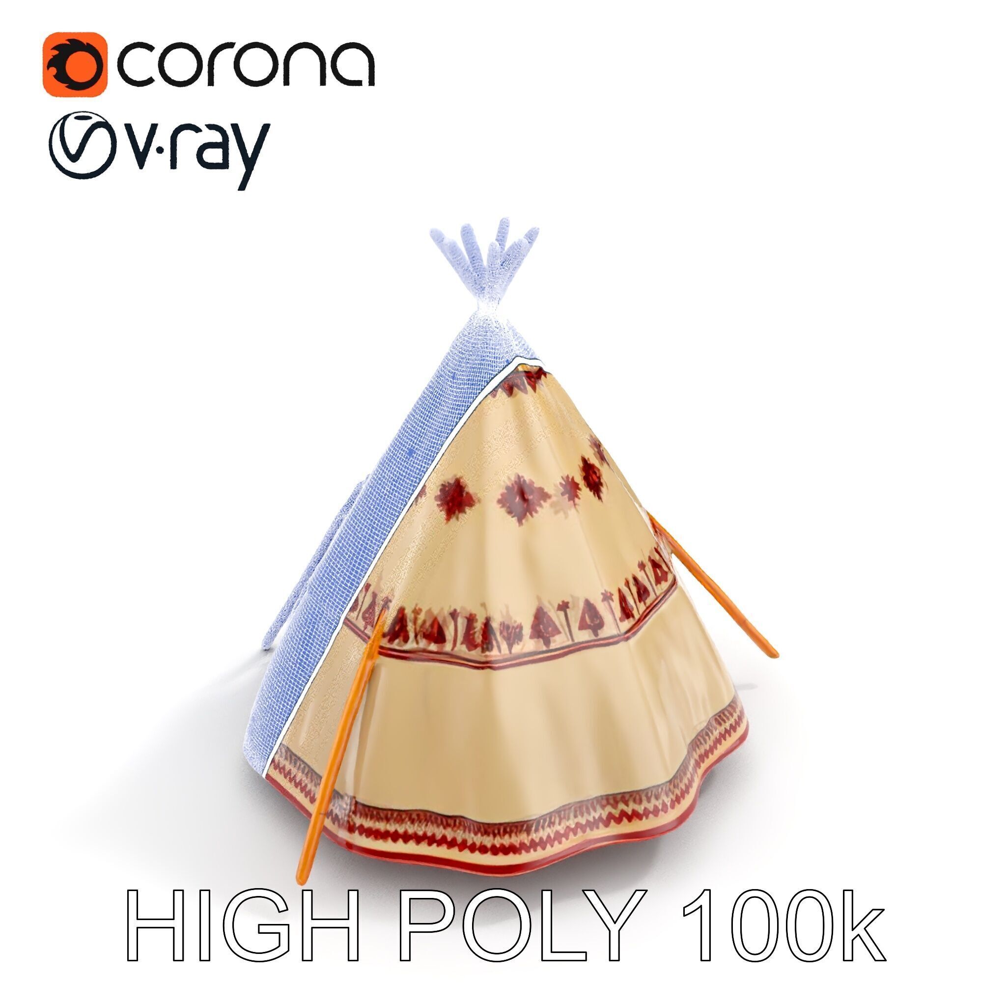 Traditional Teepee Model Pack with Native Patterns Low-poly 3D model_14