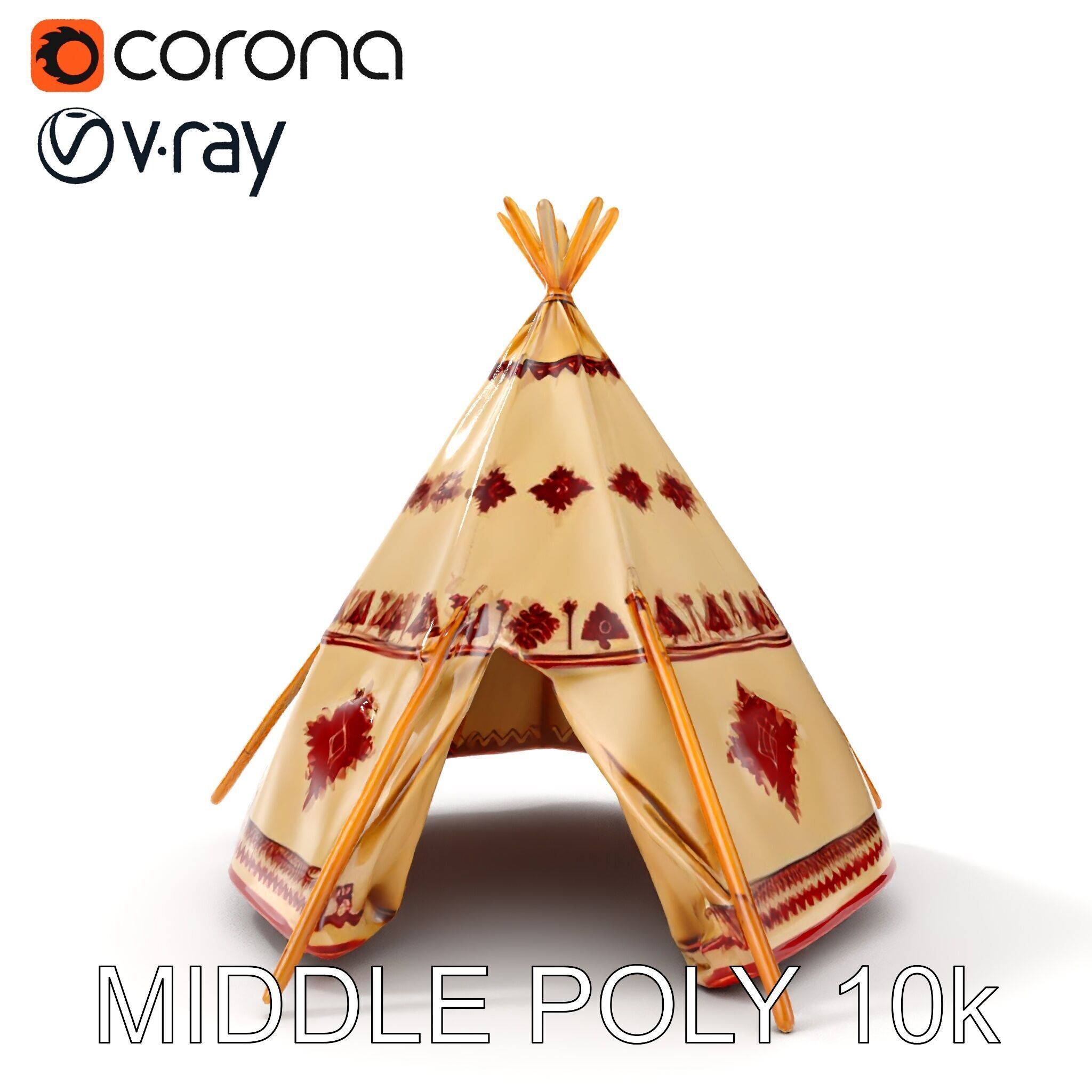Traditional Teepee Model Pack with Native Patterns Low-poly 3D model_35