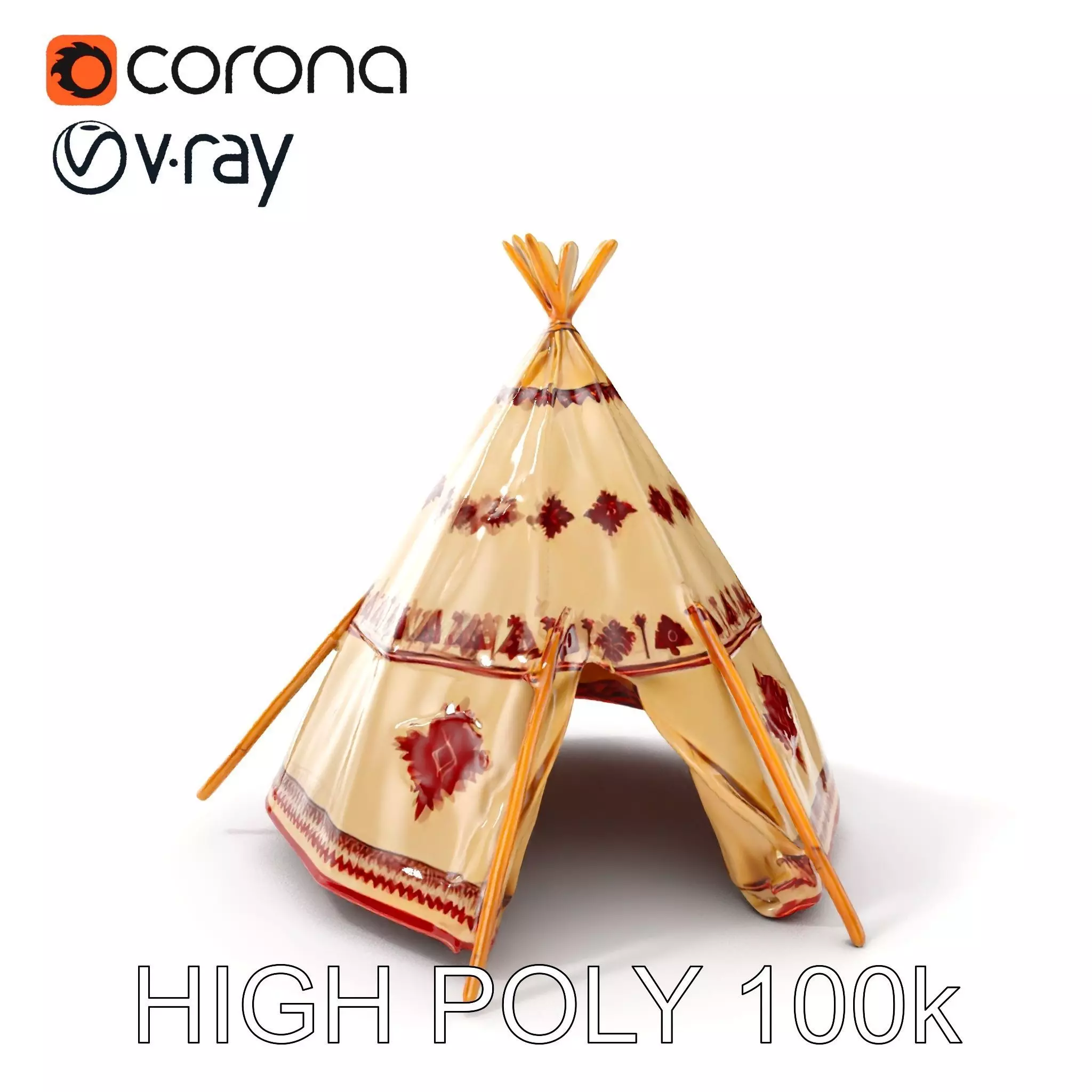 Traditional Teepee Model Pack with Native Patterns Low-poly 3D model_0