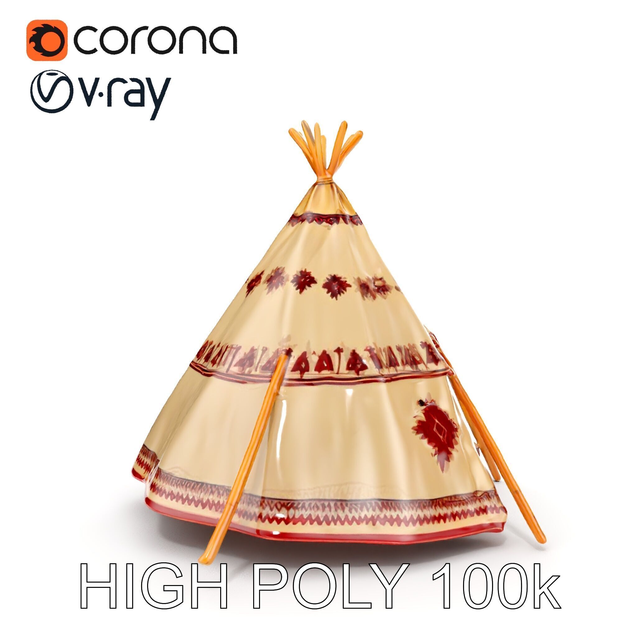 Traditional Teepee Model Pack with Native Patterns Low-poly 3D model_28