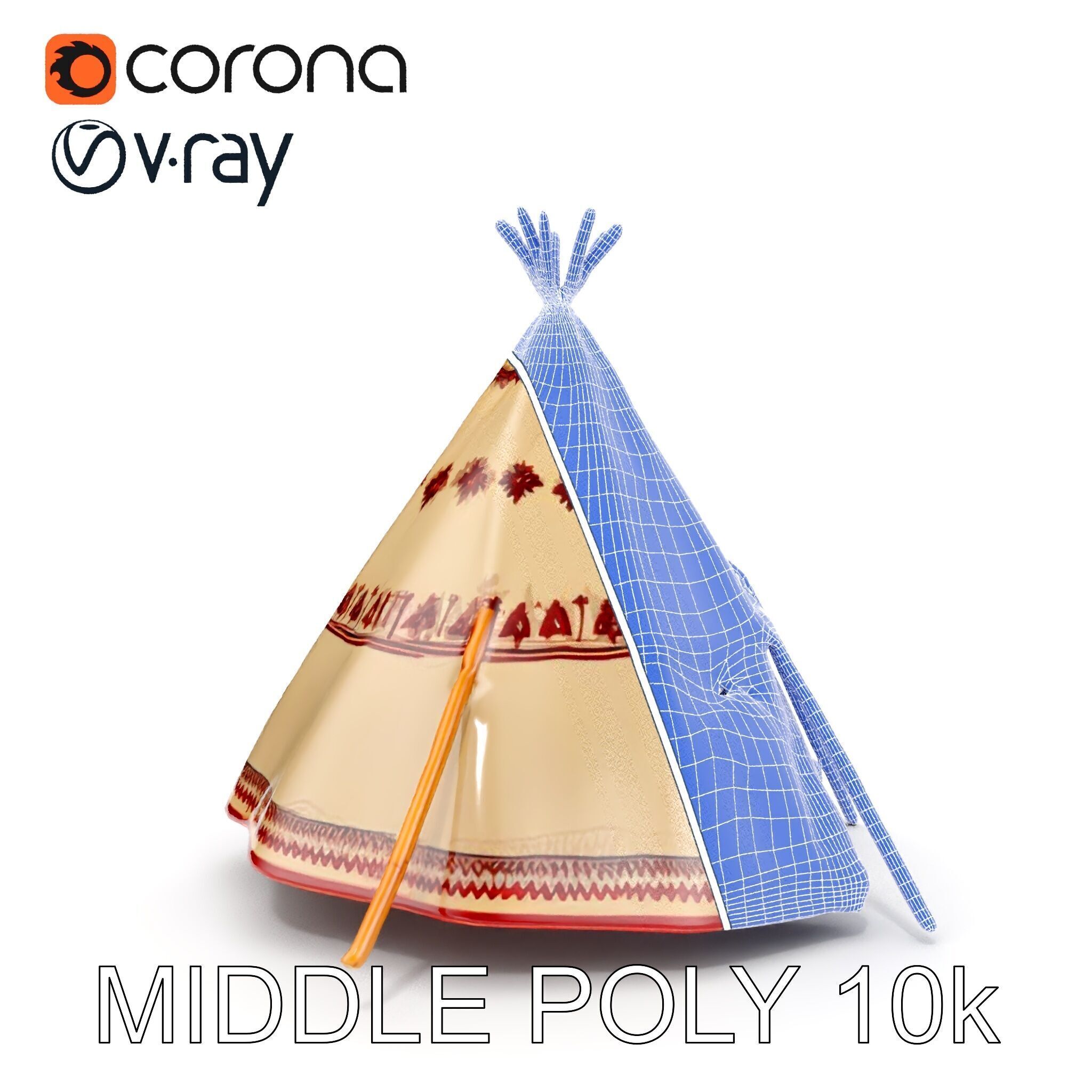 Traditional Teepee Model Pack with Native Patterns Low-poly 3D model_7