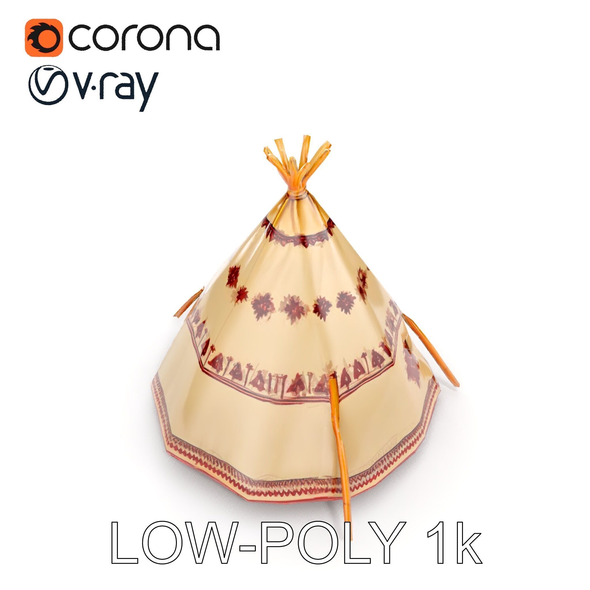 Traditional Teepee Model Pack with Native Patterns Low-poly 3D model_13