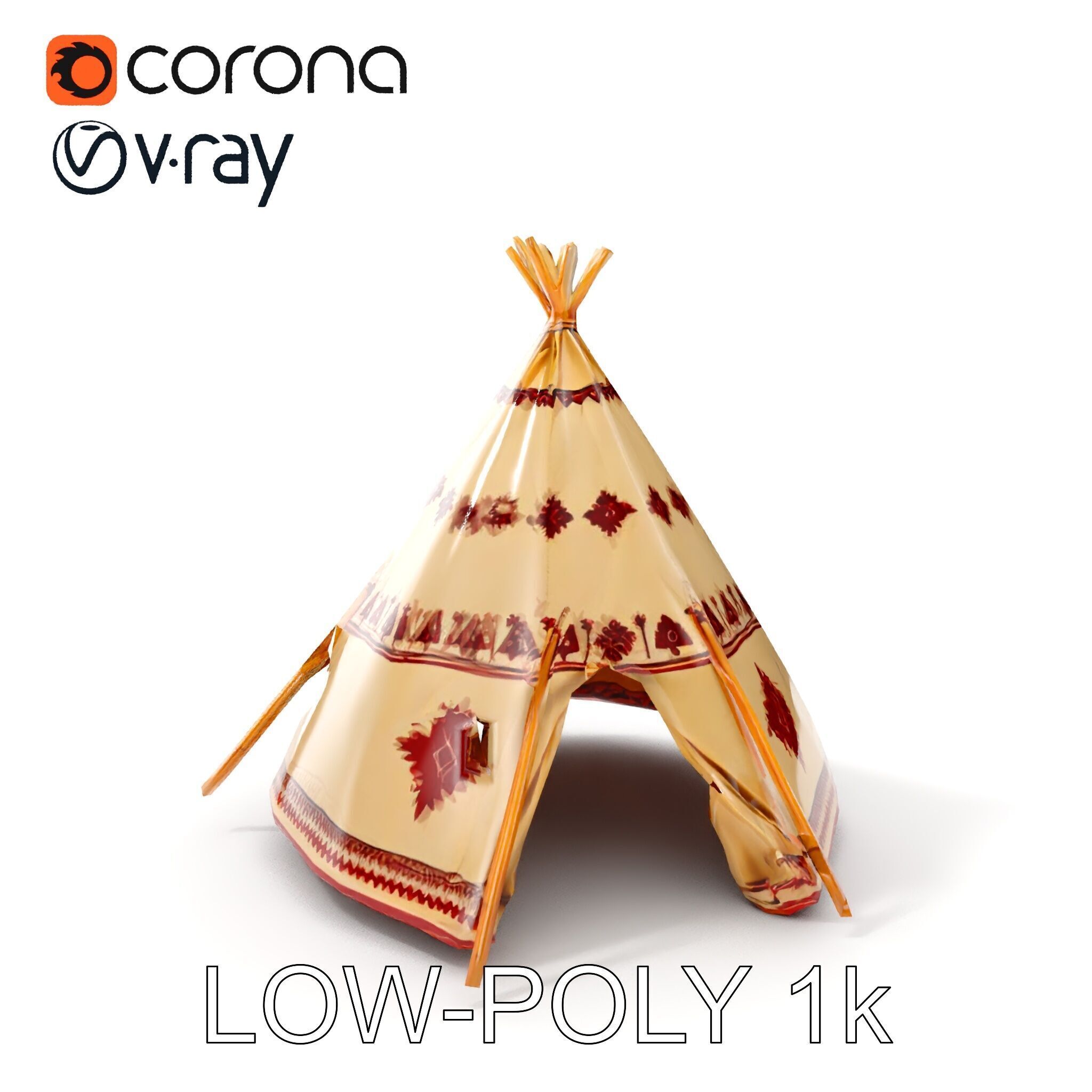 Traditional Teepee Model Pack with Native Patterns Low-poly 3D model_11