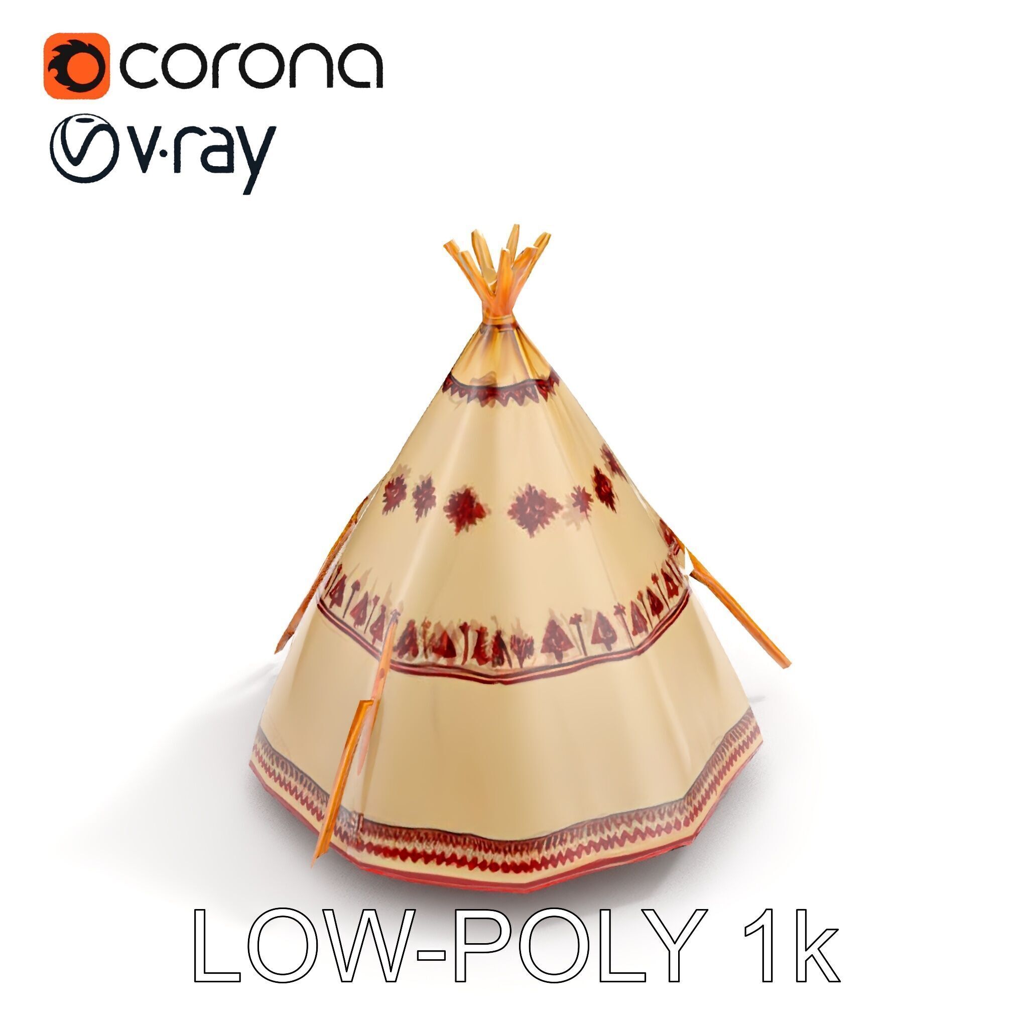Traditional Teepee Model Pack with Native Patterns Low-poly 3D model_16
