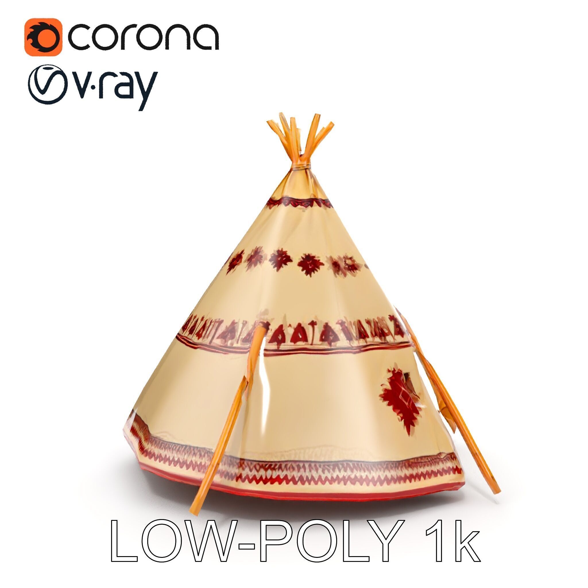 Traditional Teepee Model Pack with Native Patterns Low-poly 3D model_19