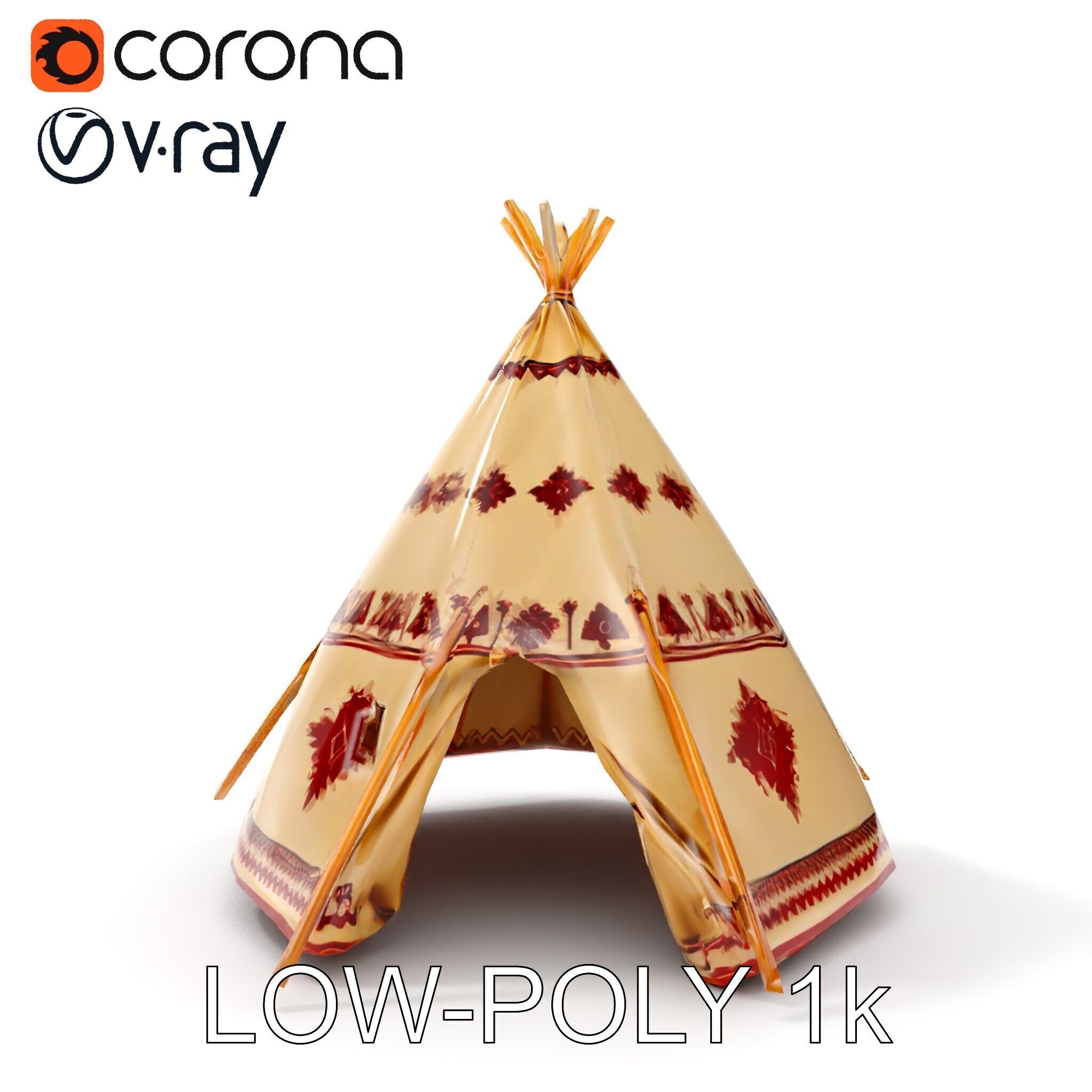 Traditional Teepee Model Pack with Native Patterns Low-poly 3D model_8