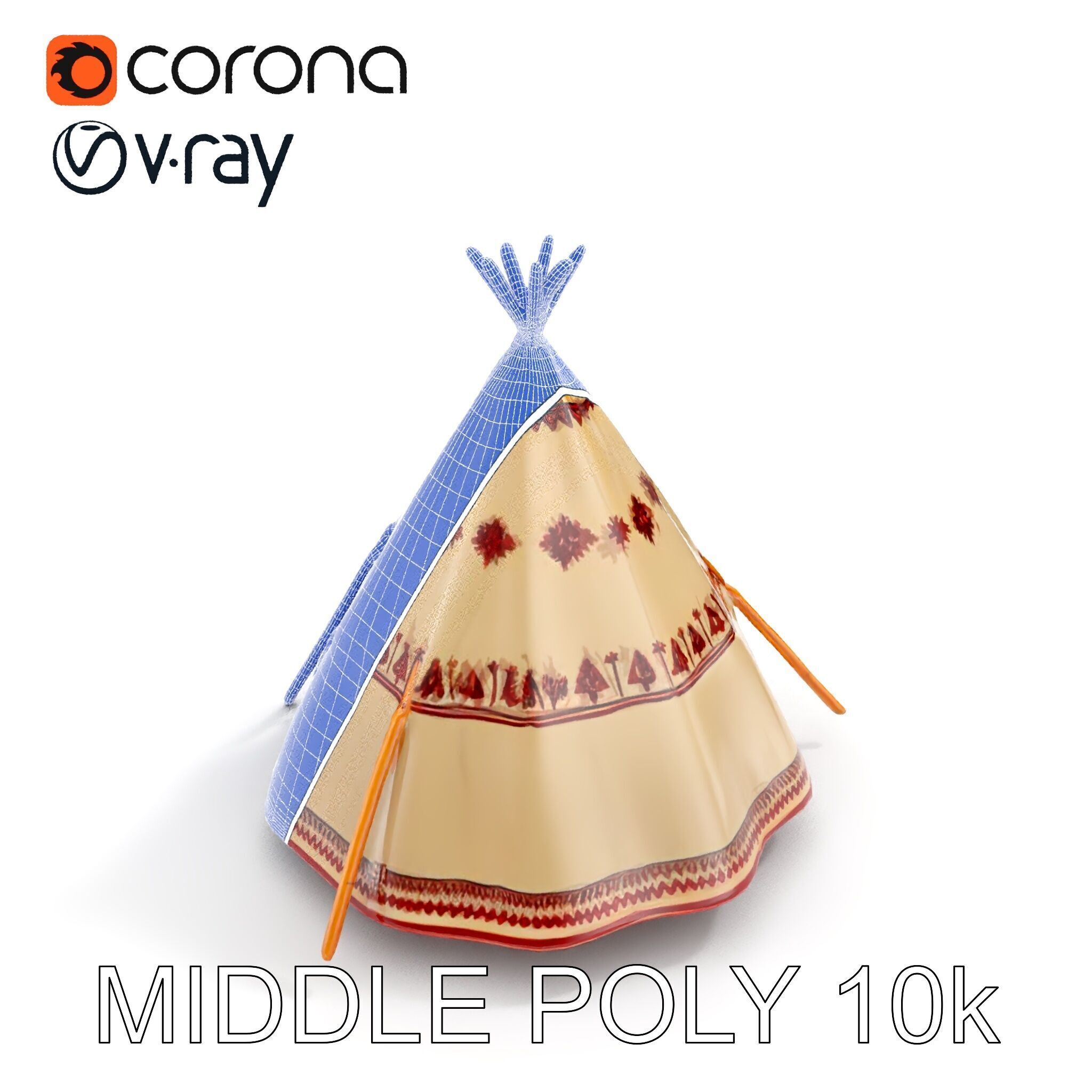 Traditional Teepee Model Pack with Native Patterns Low-poly 3D model_10