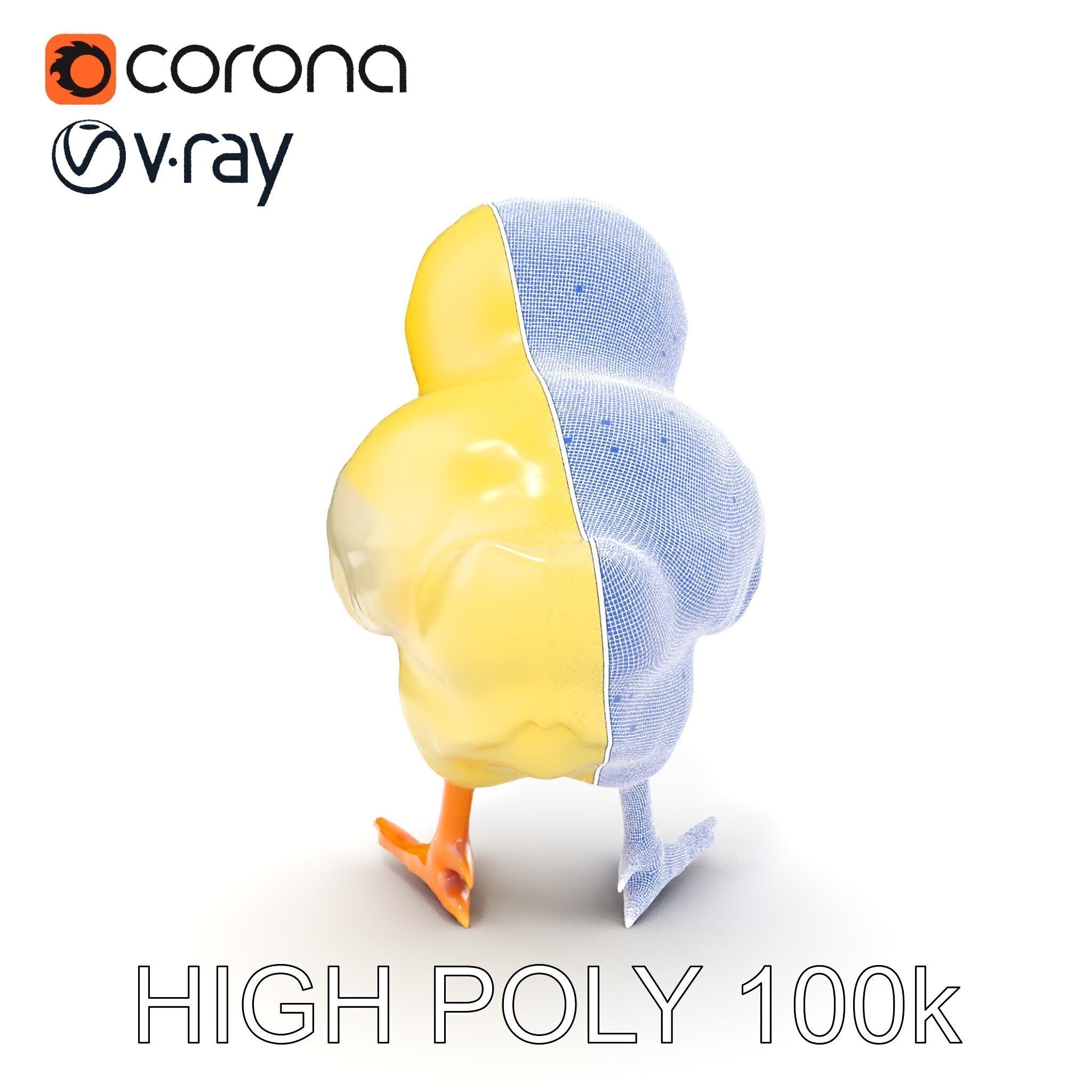 Cute Chick Model Pack with Adjustable Detail Low-poly 3D model_11