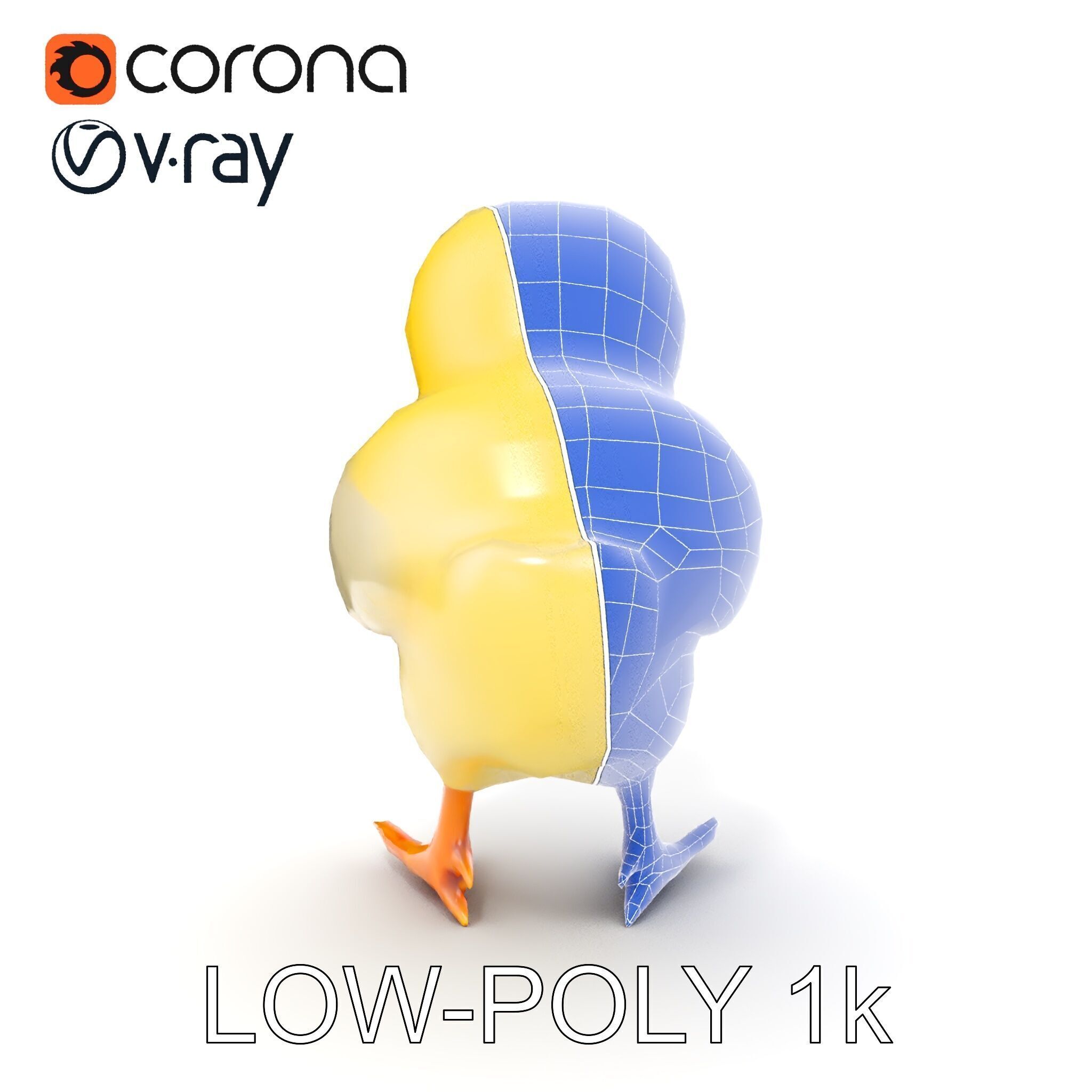 Cute Chick Model Pack with Adjustable Detail Low-poly 3D model_13