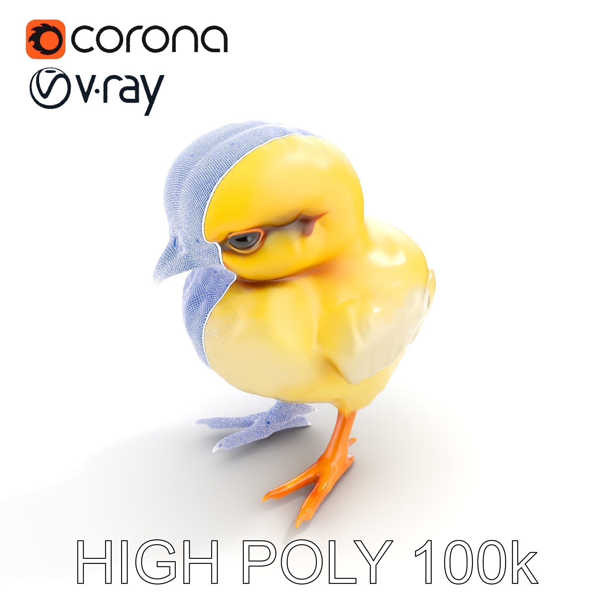 Cute Chick Model Pack with Adjustable Detail Low-poly 3D model_26
