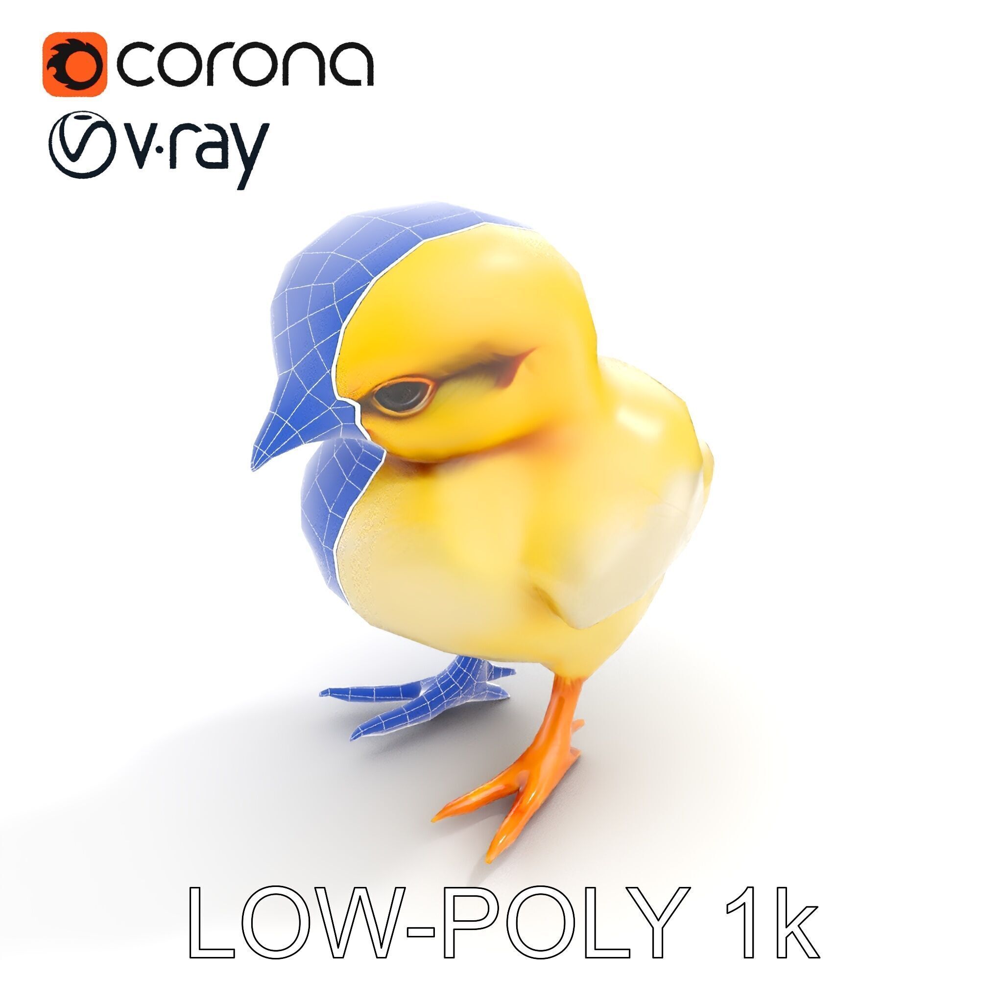 Cute Chick Model Pack with Adjustable Detail Low-poly 3D model_8