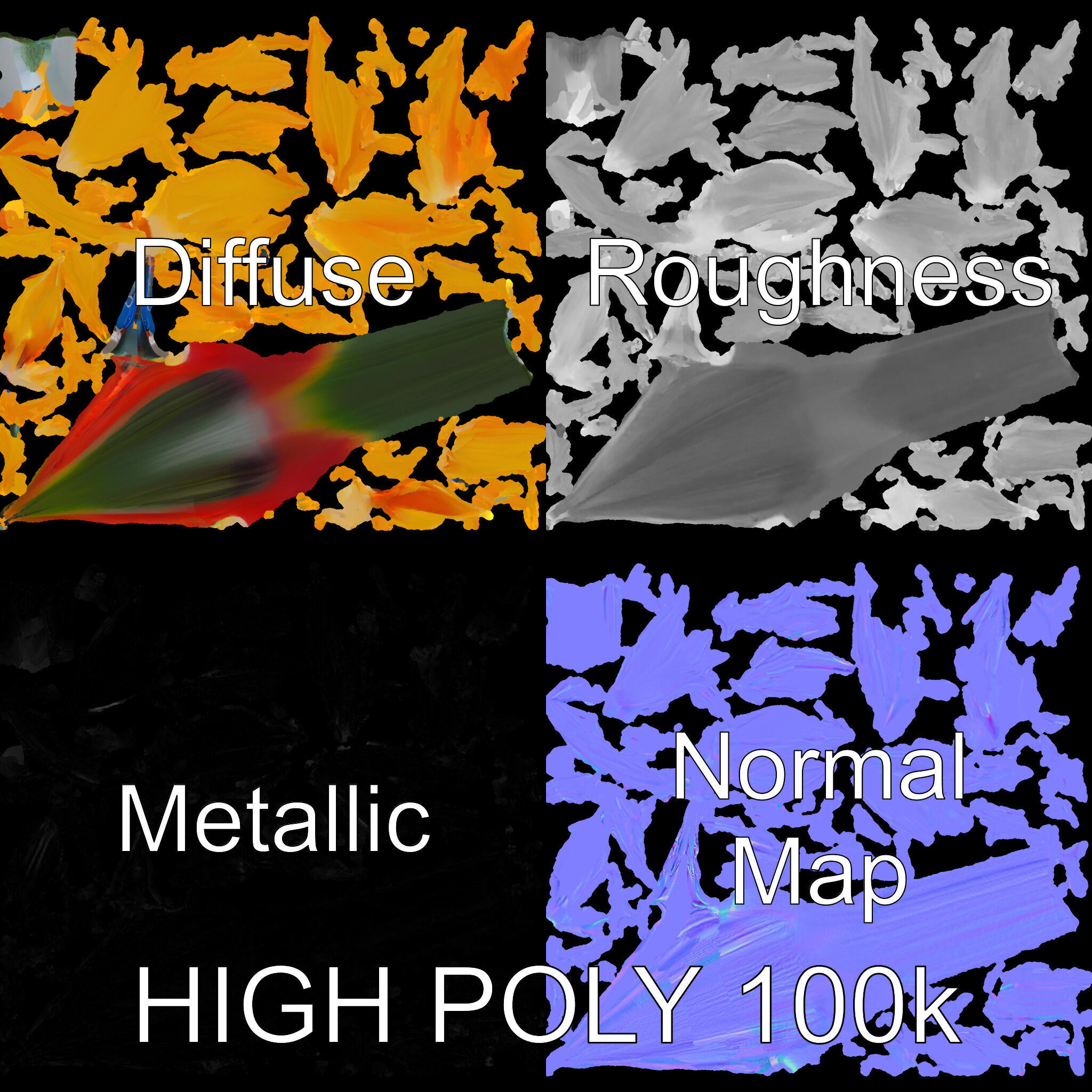 Exotic Bird of Paradise Flower Model Pack Low-poly 3D model_4