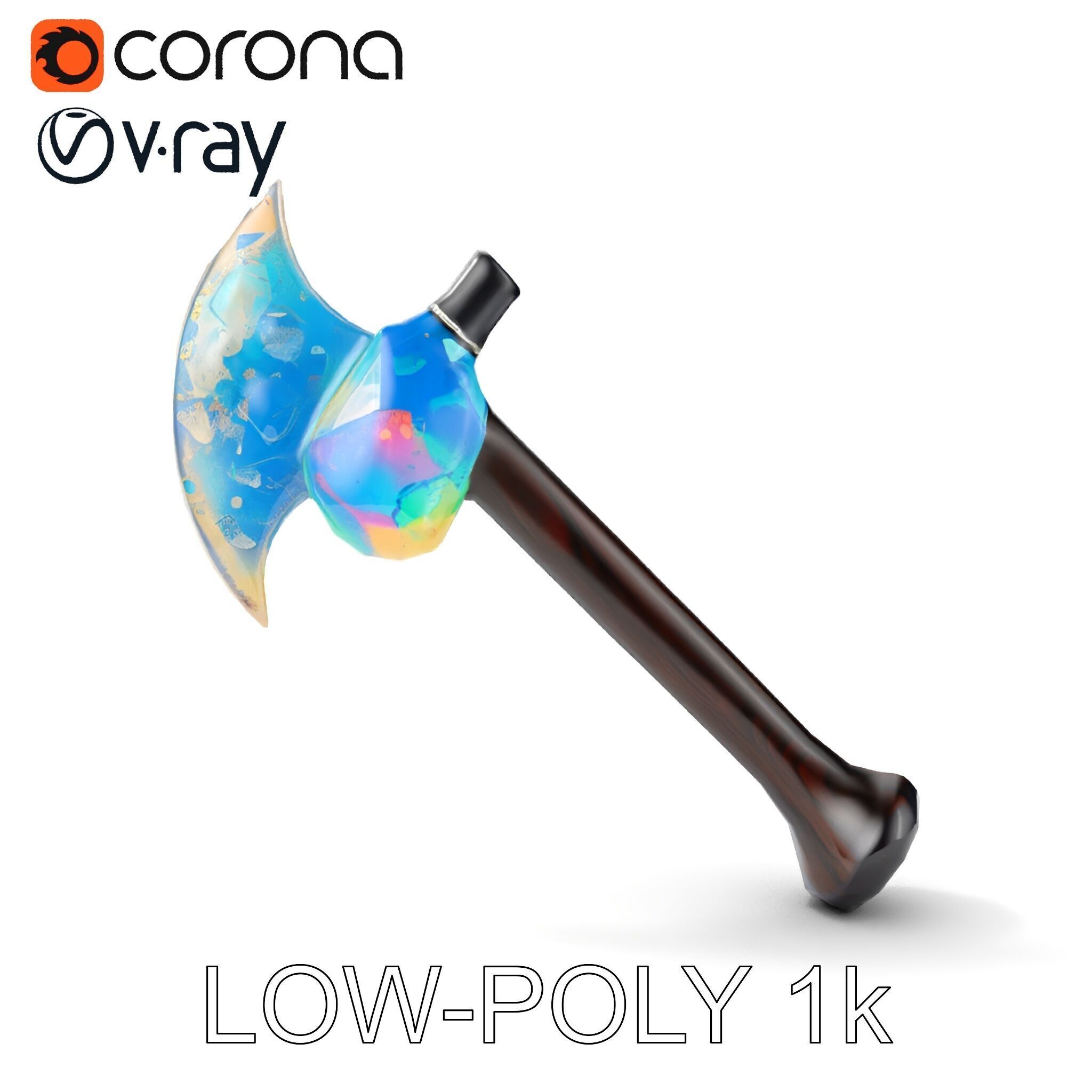 Opalescent Fantasy Axe Model Pack Low-poly 3D model_15