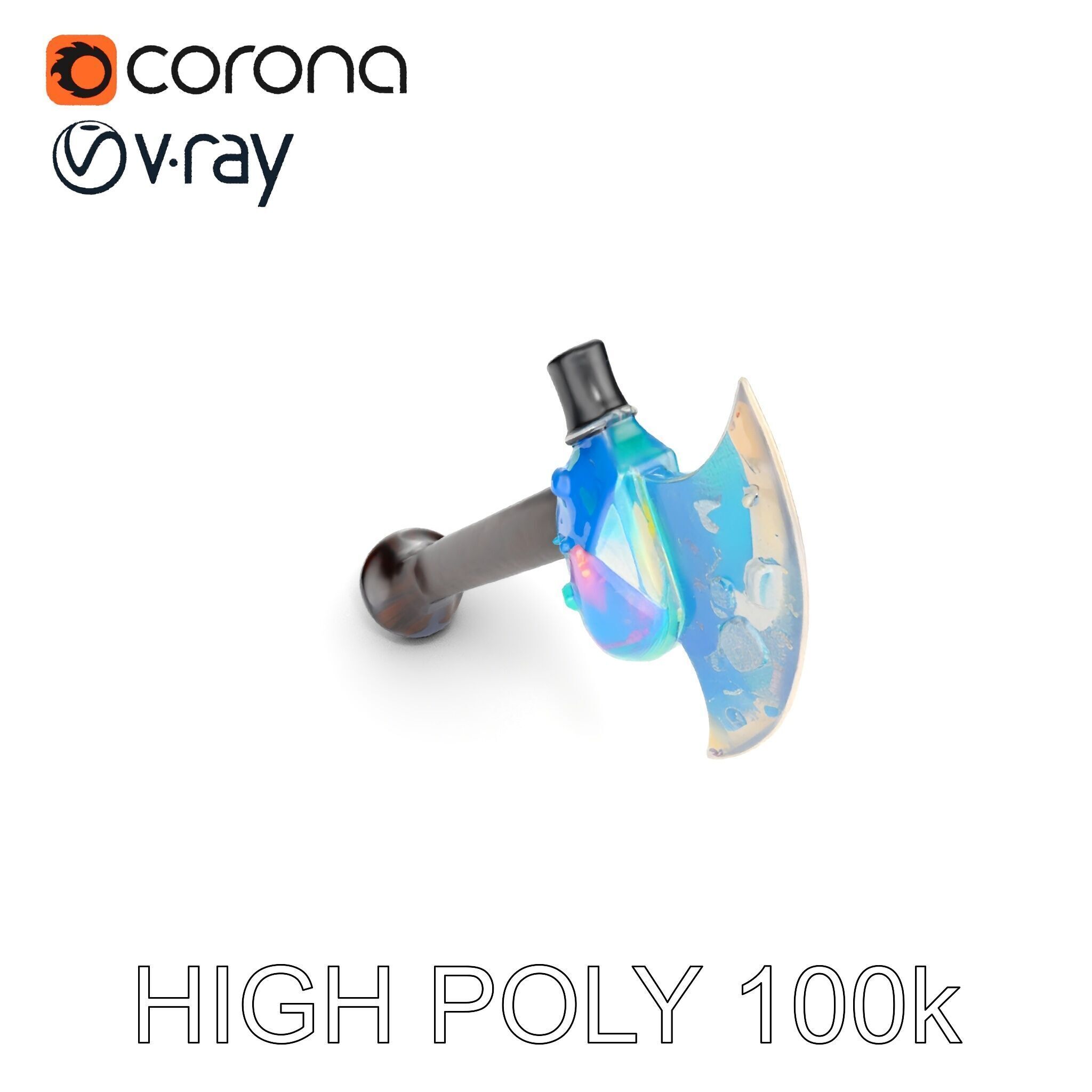 Opalescent Fantasy Axe Model Pack Low-poly 3D model_10