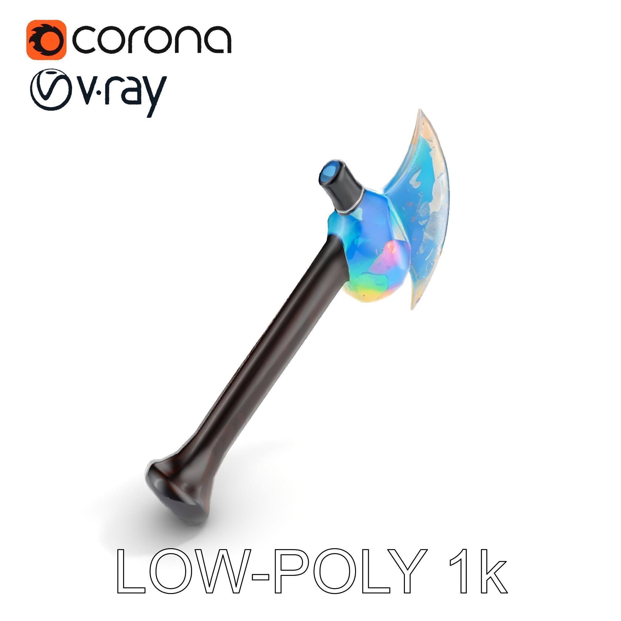 Opalescent Fantasy Axe Model Pack Low-poly 3D model_9