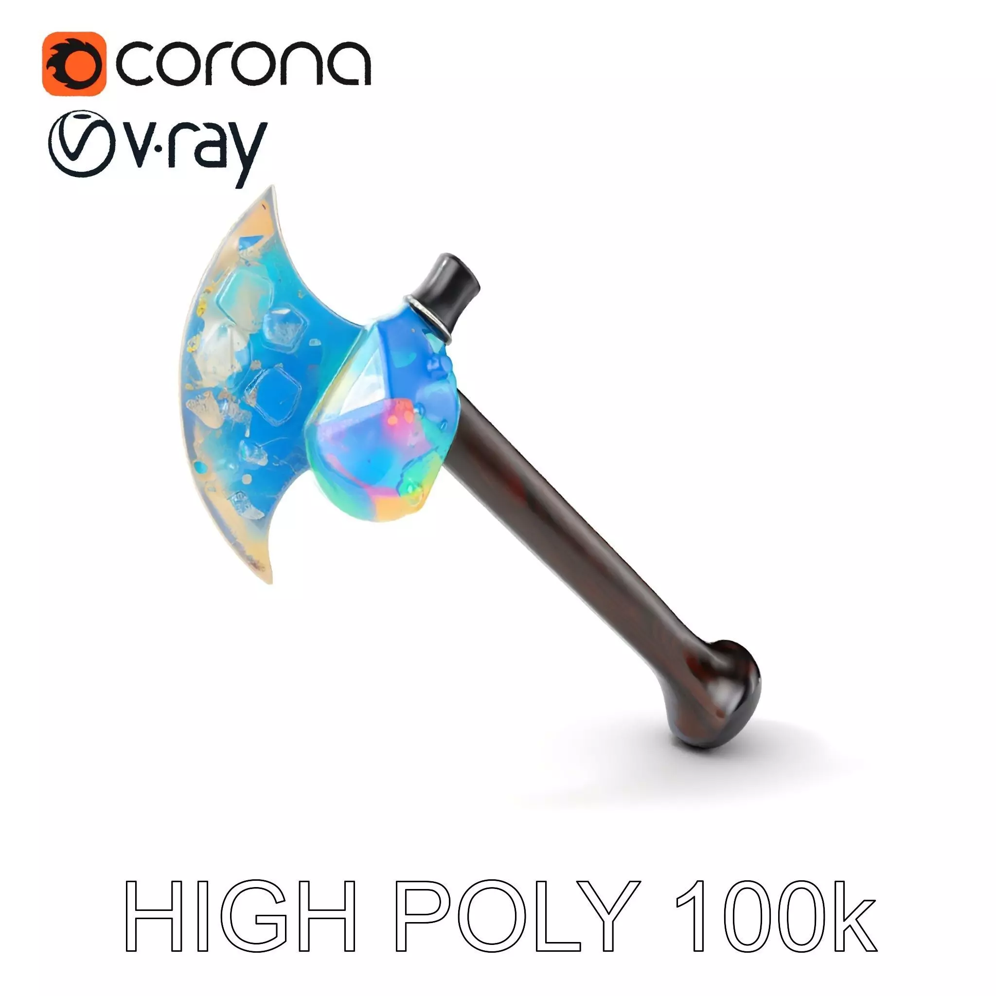 Opalescent Fantasy Axe Model Pack Low-poly 3D model_0